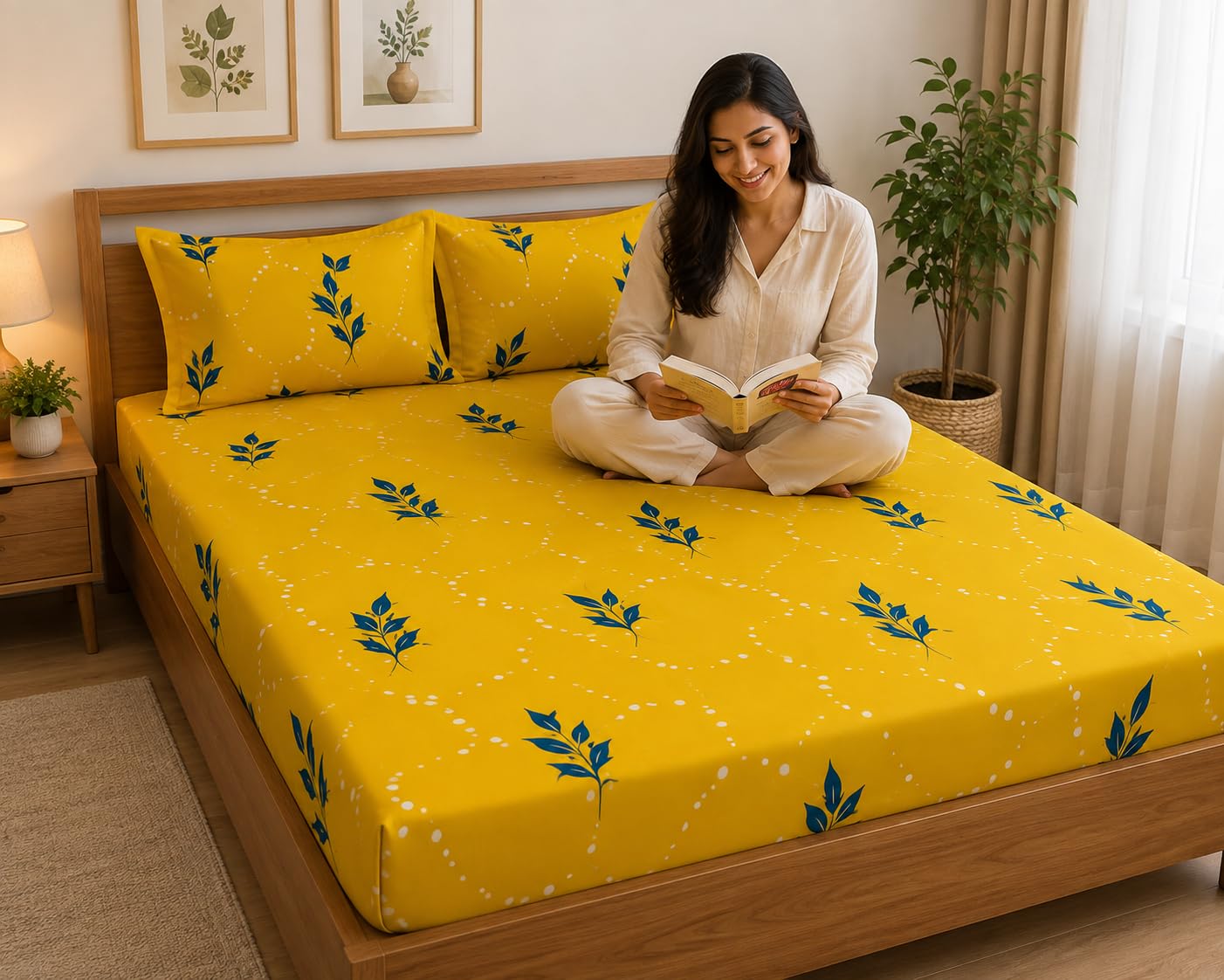 CLiDE Red Cherry Glace Cotton Bedsheet Set - Luxury Double Bedding -10