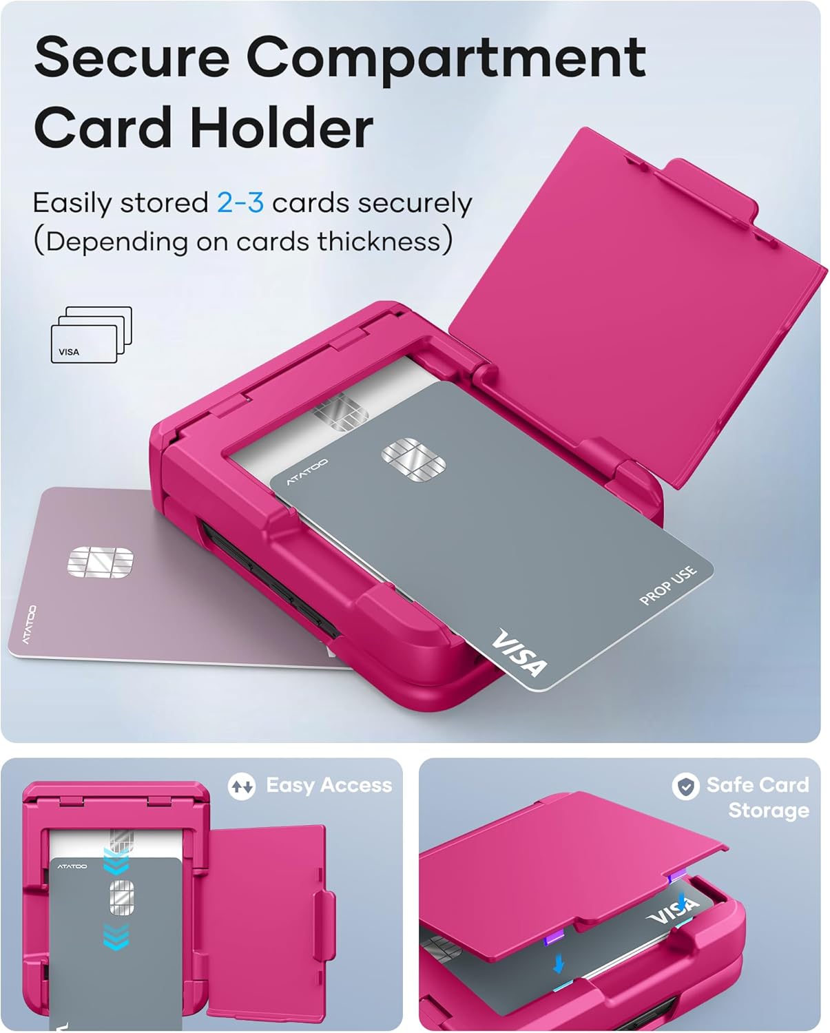 ATATOO for Motorola Razr 2025 Wallet Case with Card Holder (3 Cards) & Hinge Protection & HD Screen Protector, Military Grade Protection, Women Men Cute Phone Cover for Moto Razr 2025, Hot Pink