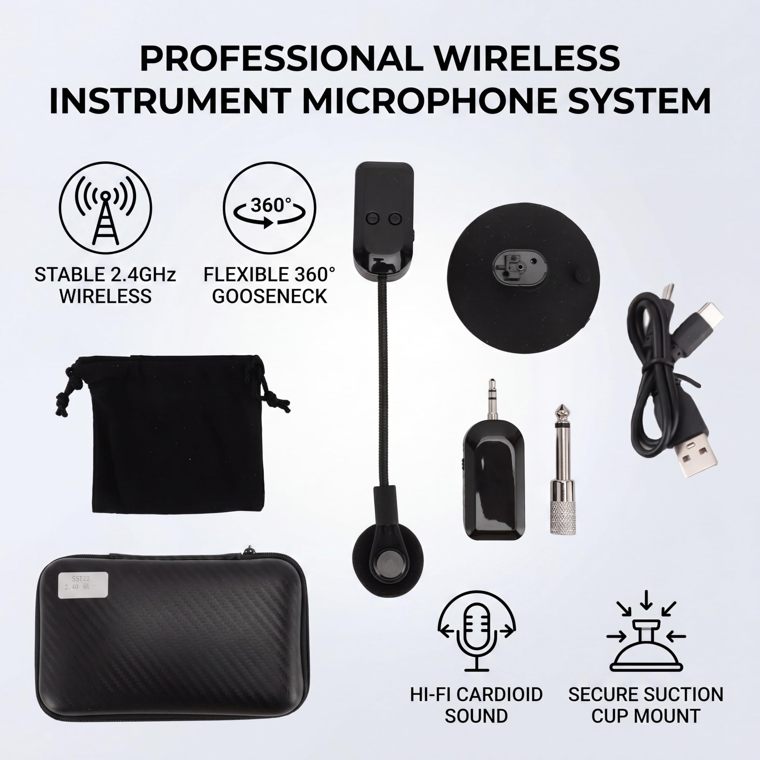 Cocoarm Microfono per Strumenti Wireless, Microfonico Portatile 2.4G per Chitarra, Violino e Fisarmonica con Acquisizione Accurata del Suono e Portata Wireless di 100 Piedi