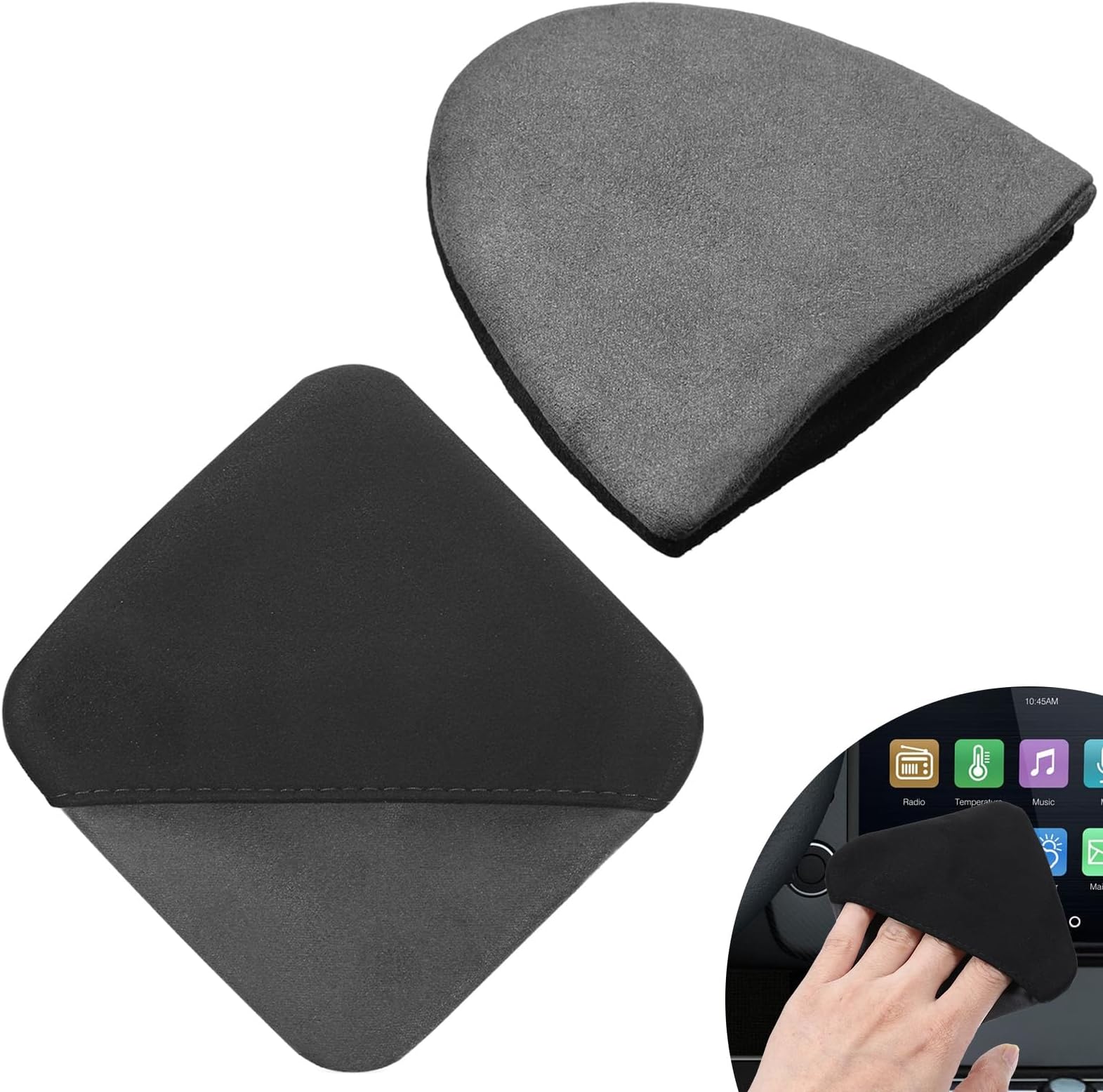 2Pcs Car Touch Screen Cleaner Cloth,Square Triangle Microfiber Car Screens Cleaners,Black Auto Screen Cleaning Pad Cars Interior Cleaner Wipes for Vehicle Dashboard LCD Display