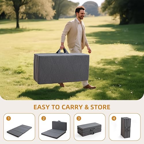 Miniatura 7 de Colchón plegable de espuma viscoelástica, colchón plegable impermeable de 3 pulgadas con funda lavable, almohadilla portátil para cama de invitados,
