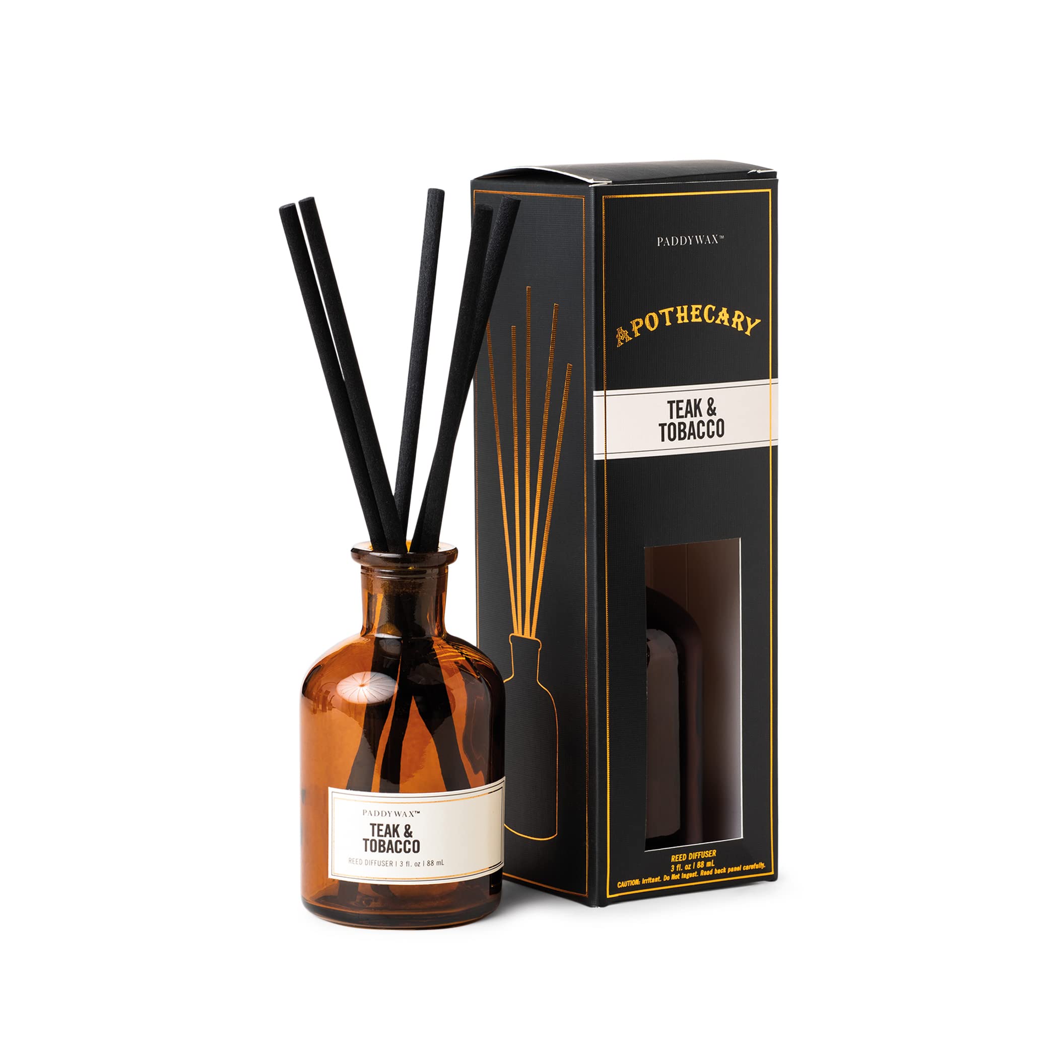 Paddywax Teak & Tobacco Apothecary Collection Reed Diffuser, 3-Ounce,