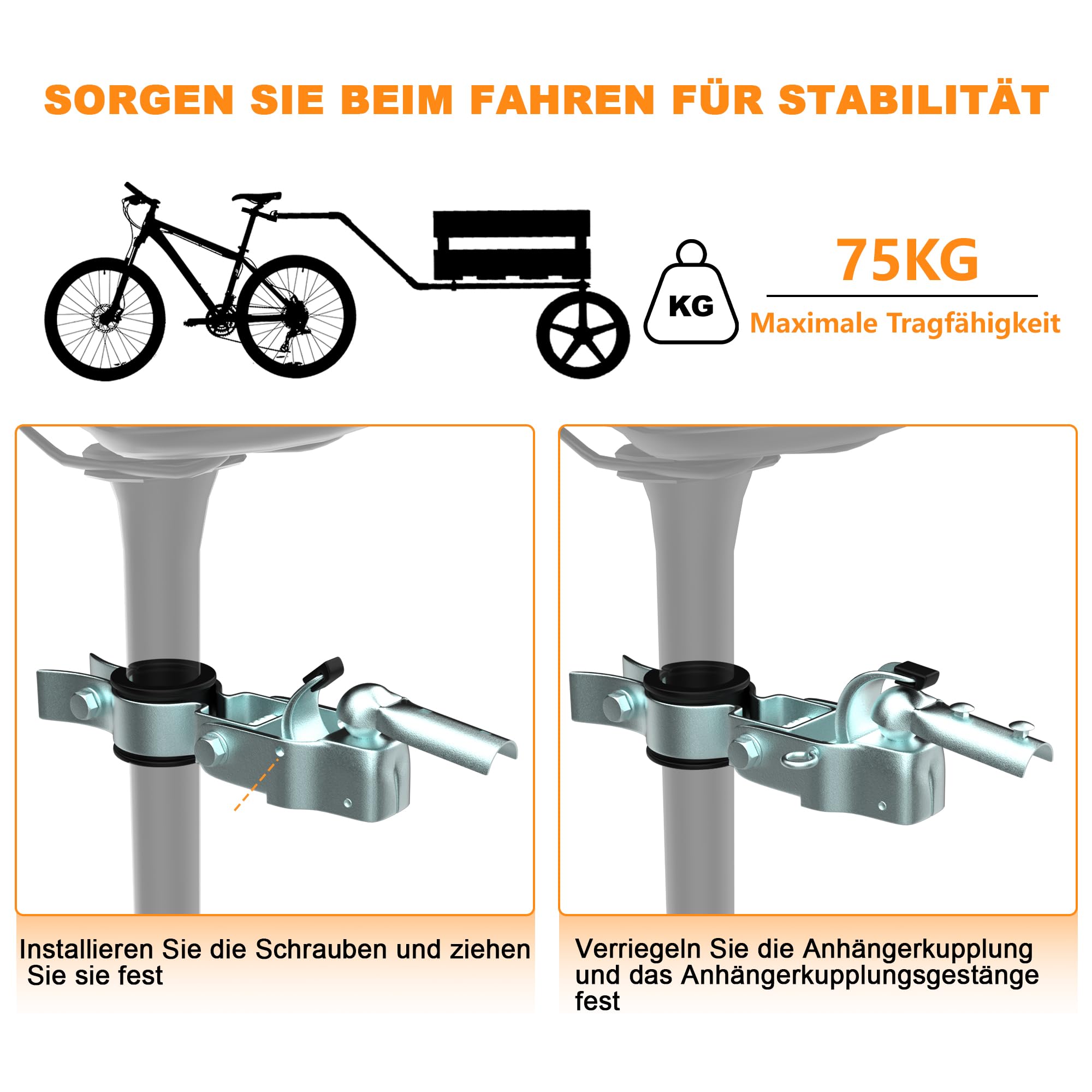 Anhängerkupplung für Fahrrad, Kupplung Lastenanhänger, Verzinkter Stahl Fahrradanhänger Kupplung Kompatibel mit Allen gängigen Fahrradsattelstützen, Fahrrad Anhängerkupplungs
