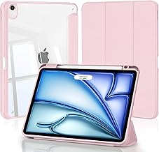 4UBonLife Case for iPad Air 11 Inch (M3 2025 / M2 2024), iPad Air 5th/4th Generation 10.9" with Pen Holder Transparent Hard Back Cover, Shockproof Smart Case Anti-Yellowing Pink