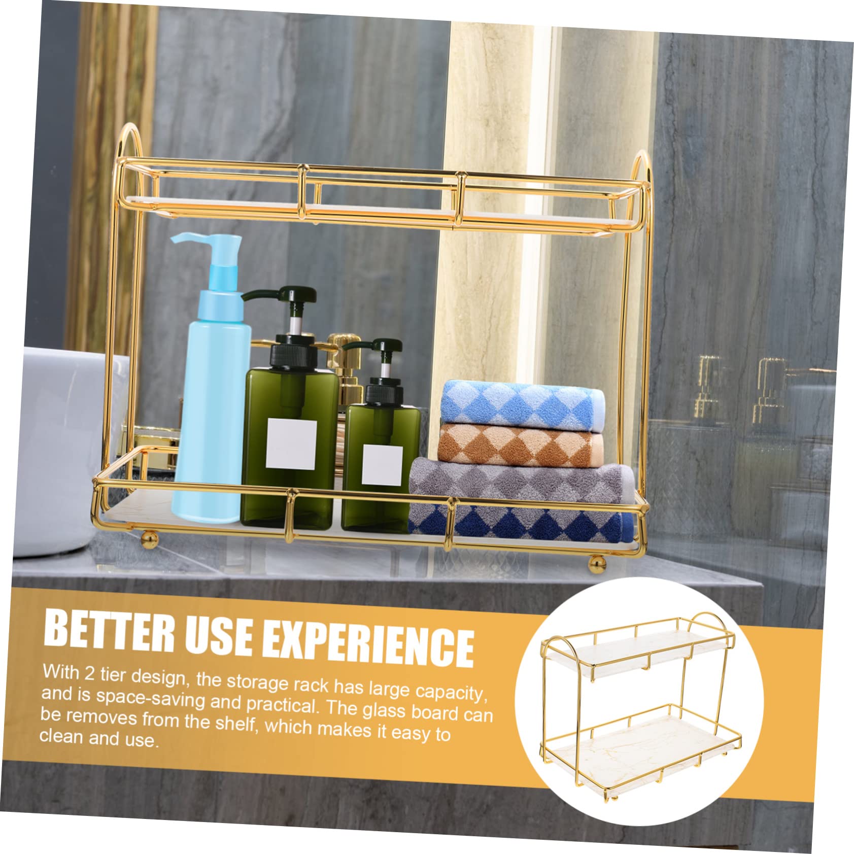 Gatuida Organizzatore da Bagno Facile da Pulire Angolare a 2 Livelli in Ferro Bianco, Salvaspazio per Cosmetici e Articoli da Toilette Sul Piano Lavabo