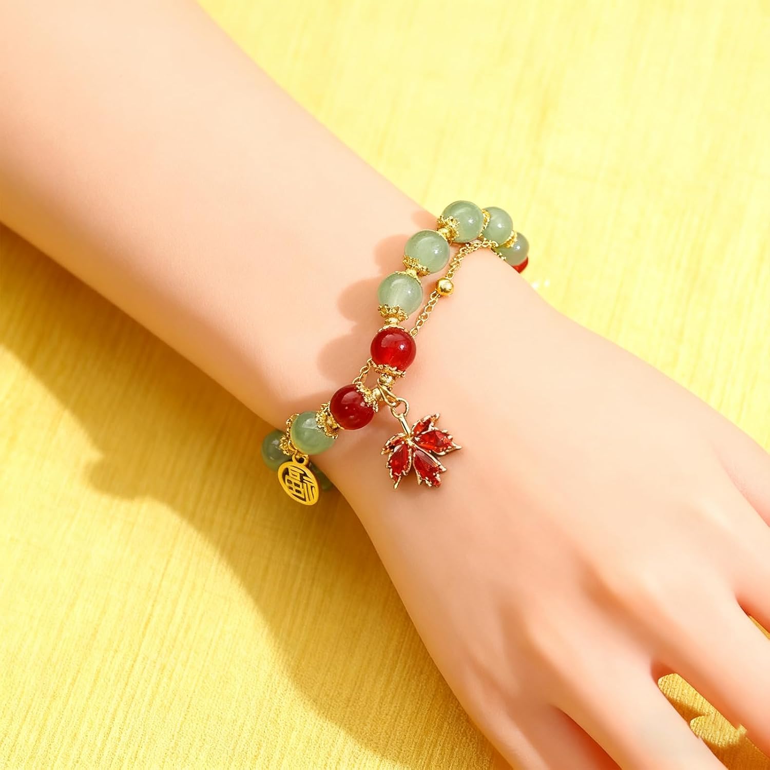 Jade Beaded Bracelets for Women Fall Maple Pendant Bangle Bracelets Chinese Style Bangle Lucky Boho Jewelry - Image 6