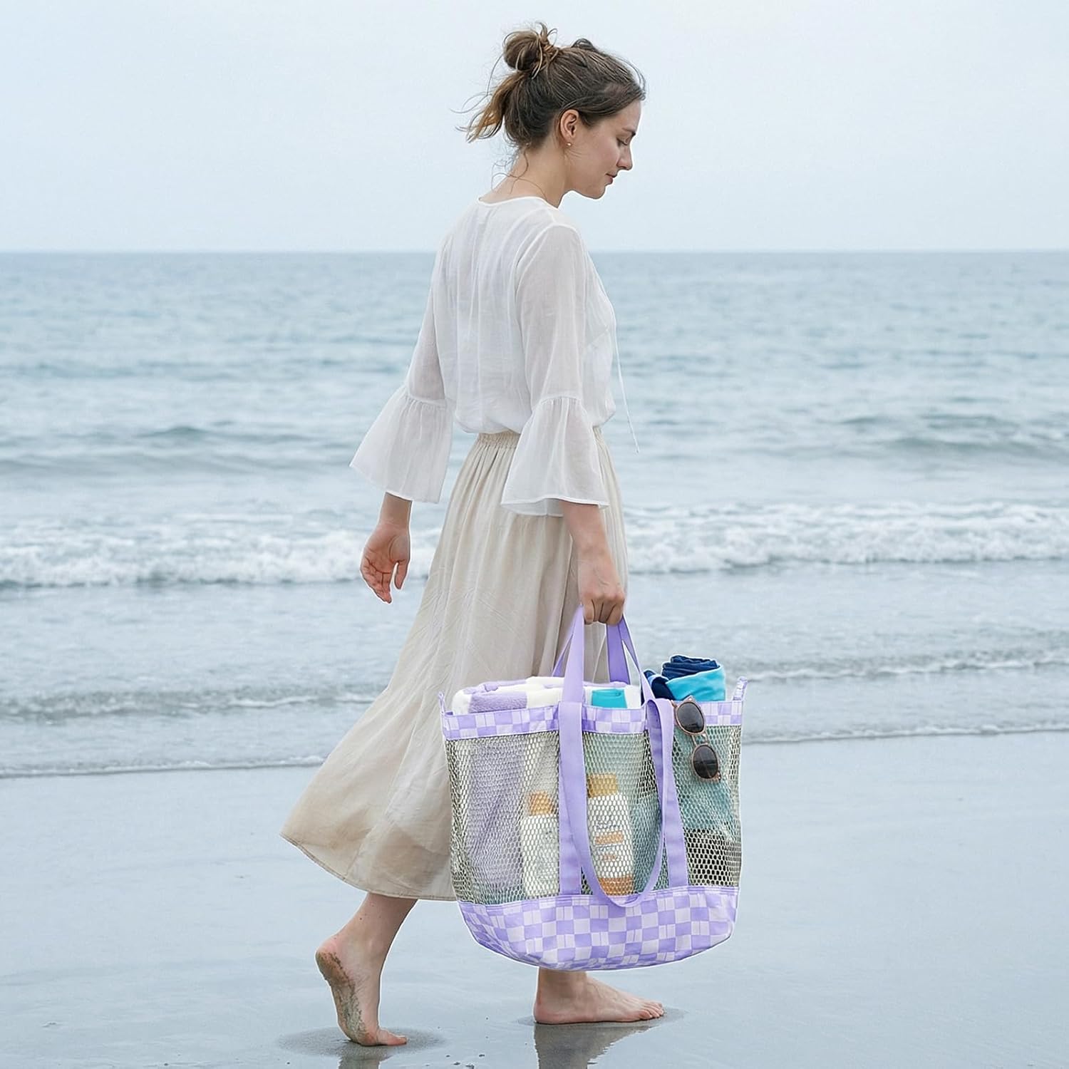 G4Free Mesh Beach Bags for Women Men Extra Large Packable Beach Tote Bag Reversible Travel Pool Shopping - Image 2