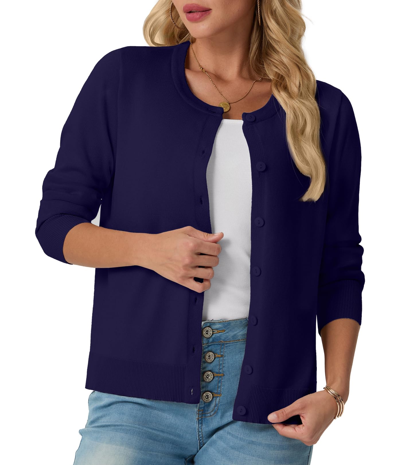 GRECERELLE Cardigan d'été doux pour femme, joli cardigan léger à col rond à manches longues pour femme, pull en tricot uni, pull décontracté boutonné pour femmes, nuits d'été et rendez-vous galant