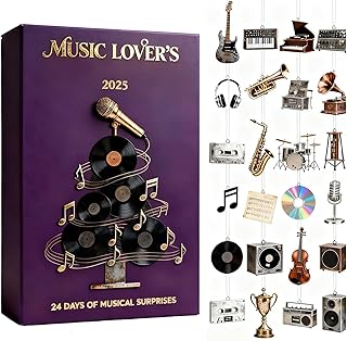 Musikinstrumente-Adventskalender 2025, 24-tägiger Musikalischer Baumschmuck, Weihnachts Countdown Calender, 2D Acryl Dekoration, Für Zuhause, Weihnachtsbaum, Wand, Musikliebhaber