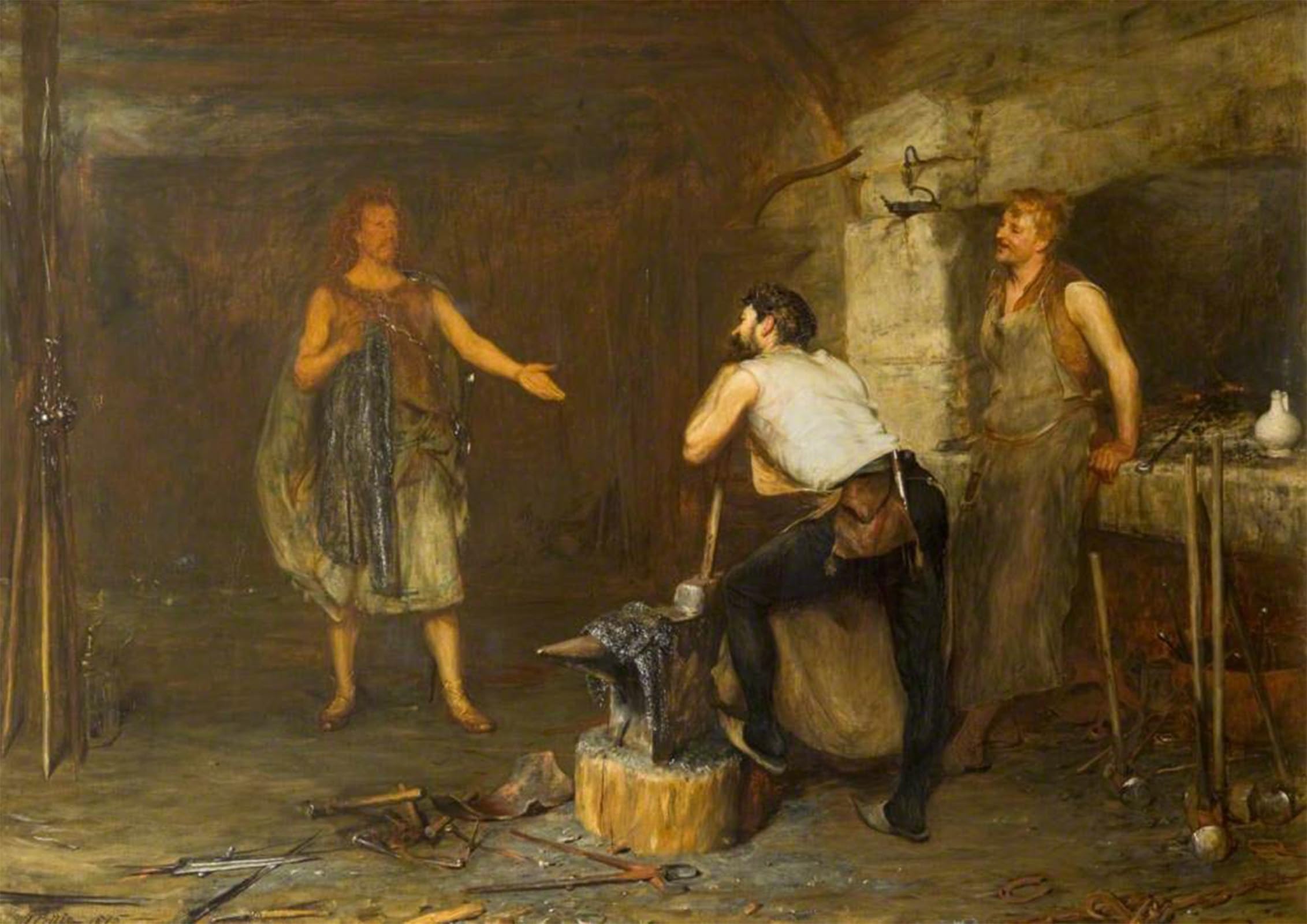 ARTXLXXBN Famous Painting Canvas Artwork Graffiti Print Scene in the Hal of the Wynd's Smithy by John Pettie Portrait Canvas Image for Home Decor 60x90cm