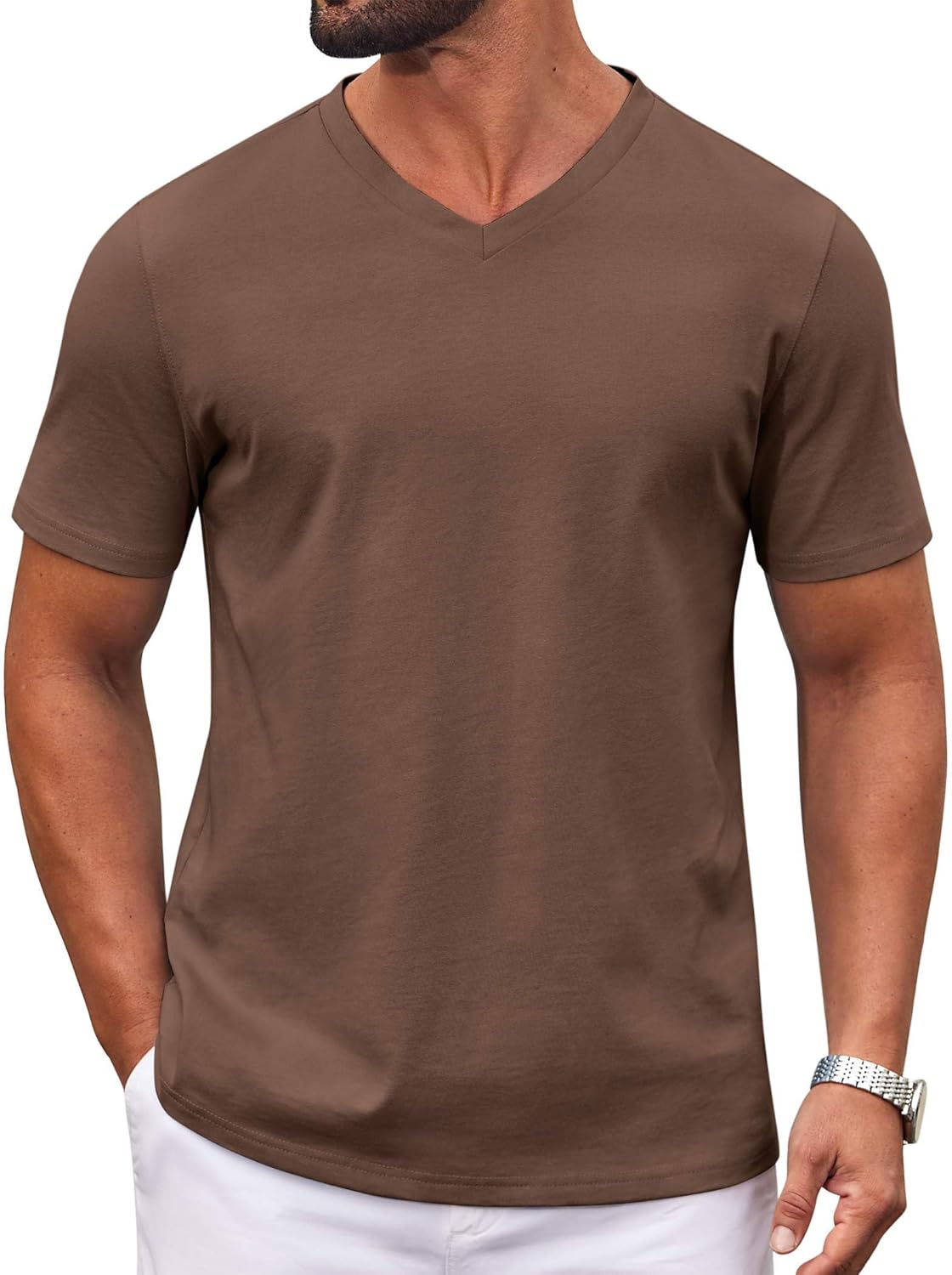 COOFANDY Mens T Shirts 100% Cotton V Neck Tee Shirt Plain Short Sleeve Casual Shirts