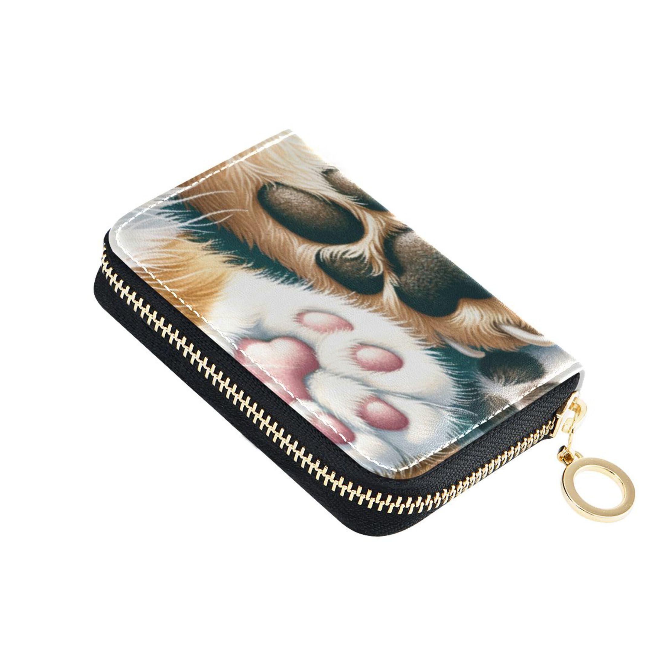 Burbuja Funny Cat Dog Paws Credit Card Holder for Women Men RFID Blocking, Leather Accordion Zipper Card Case Wallet 11 Slots