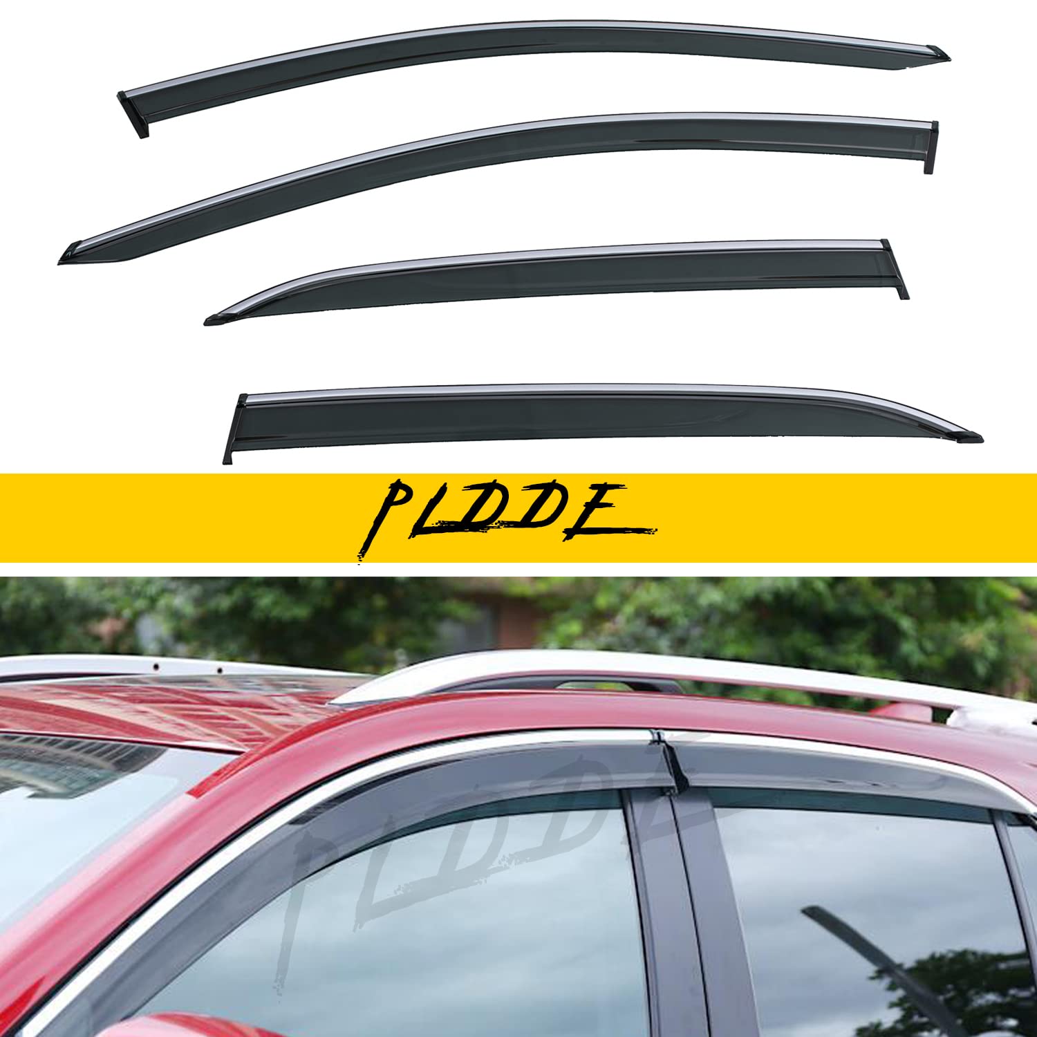 PLDDE 4pcs Smoke Tint with Chrome Trim Window Visors Compatible with 2018-2023 Equinox Outside Mount Tape On/Clip On Style PVC Sun Rain Guard Vent