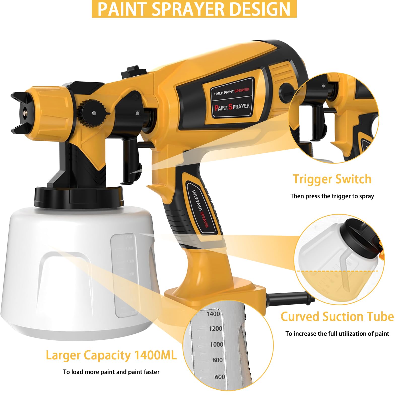 TOPALL Pistola Pintura Electrica,Pistola para Pintar Paredes y Techos,850W 32000PRM 1400ML HVLP Pistola Pintar Electrica Pulverizador de Pintura,con 5 Boquillas y 3 Patrones