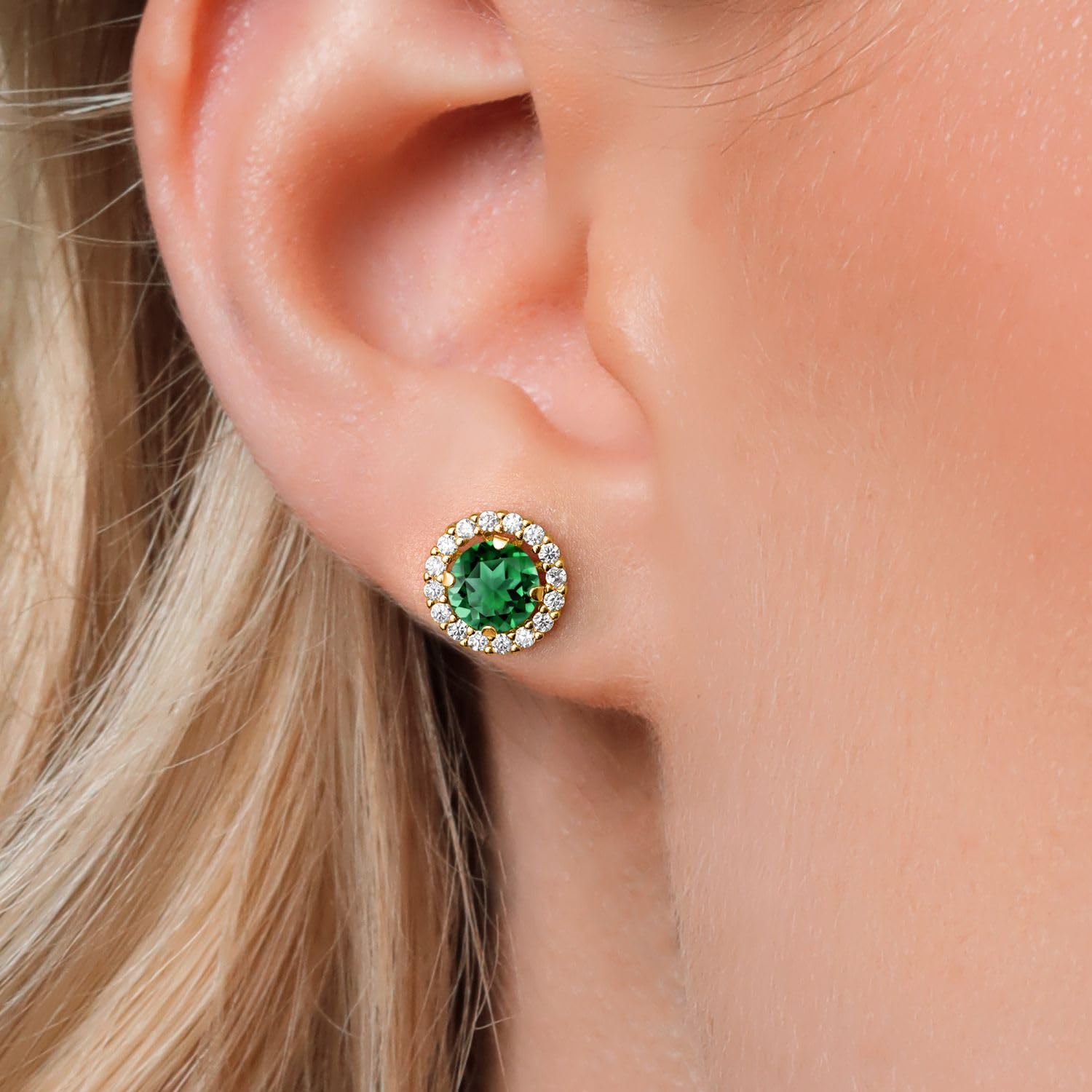 Gem Stone King 18K Yellow Gold Plated Silver Stud Earrings with Removable Jackets | Gemstone Birthstone | Round 7MM | Gold Earrings For Women