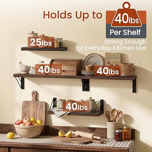 Miniatura 4 de BAYKA Estantes de pared para decoración de dormitorio, estantes flotantes para pared, sala de estar, almacenamiento de cocina, estantes flotantes