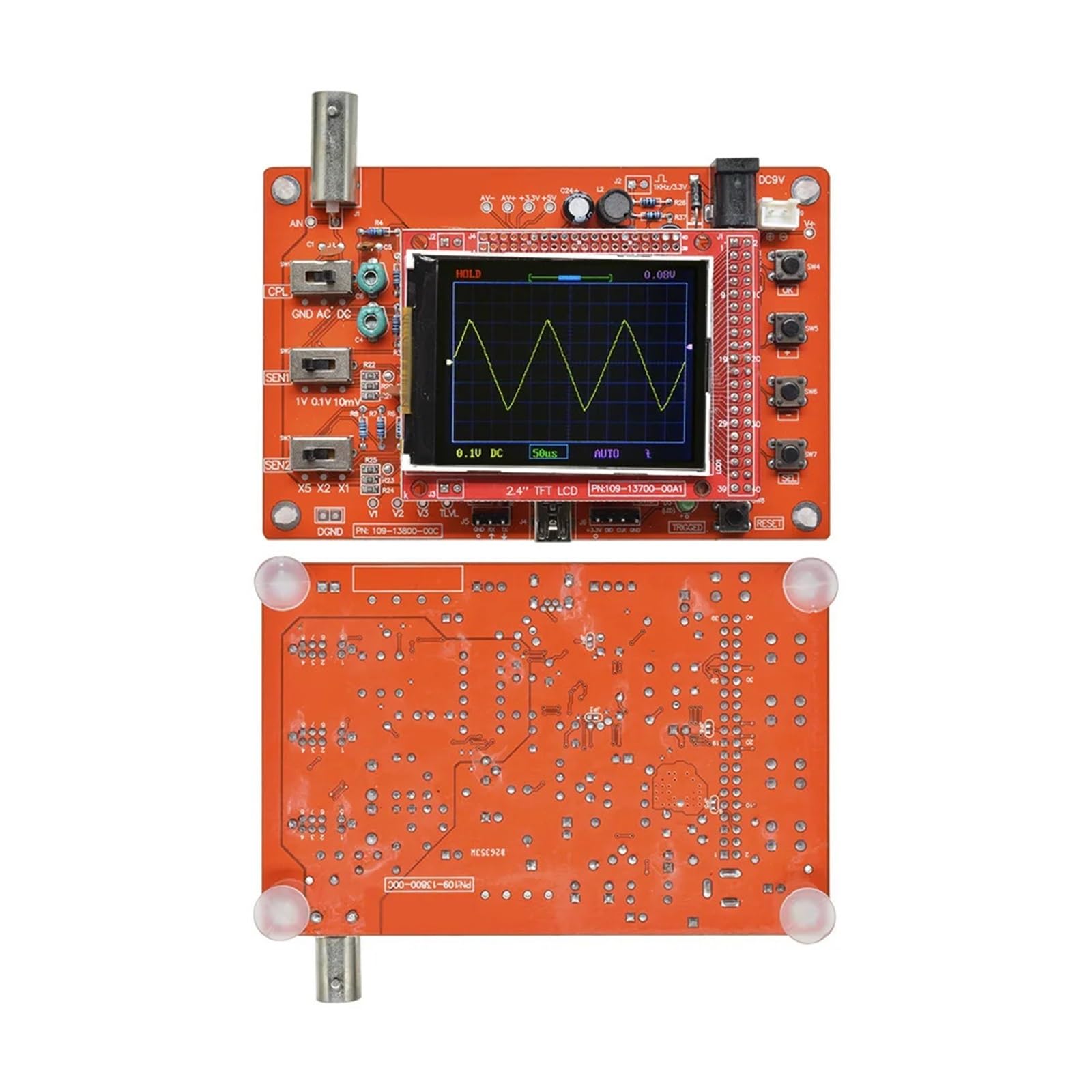 DS0138 Digitales Oszilloskop, 2,4 Zoll TFT mit LCD-Display, Sonden-Testclip, komplett montiert for DIY-Messgerät