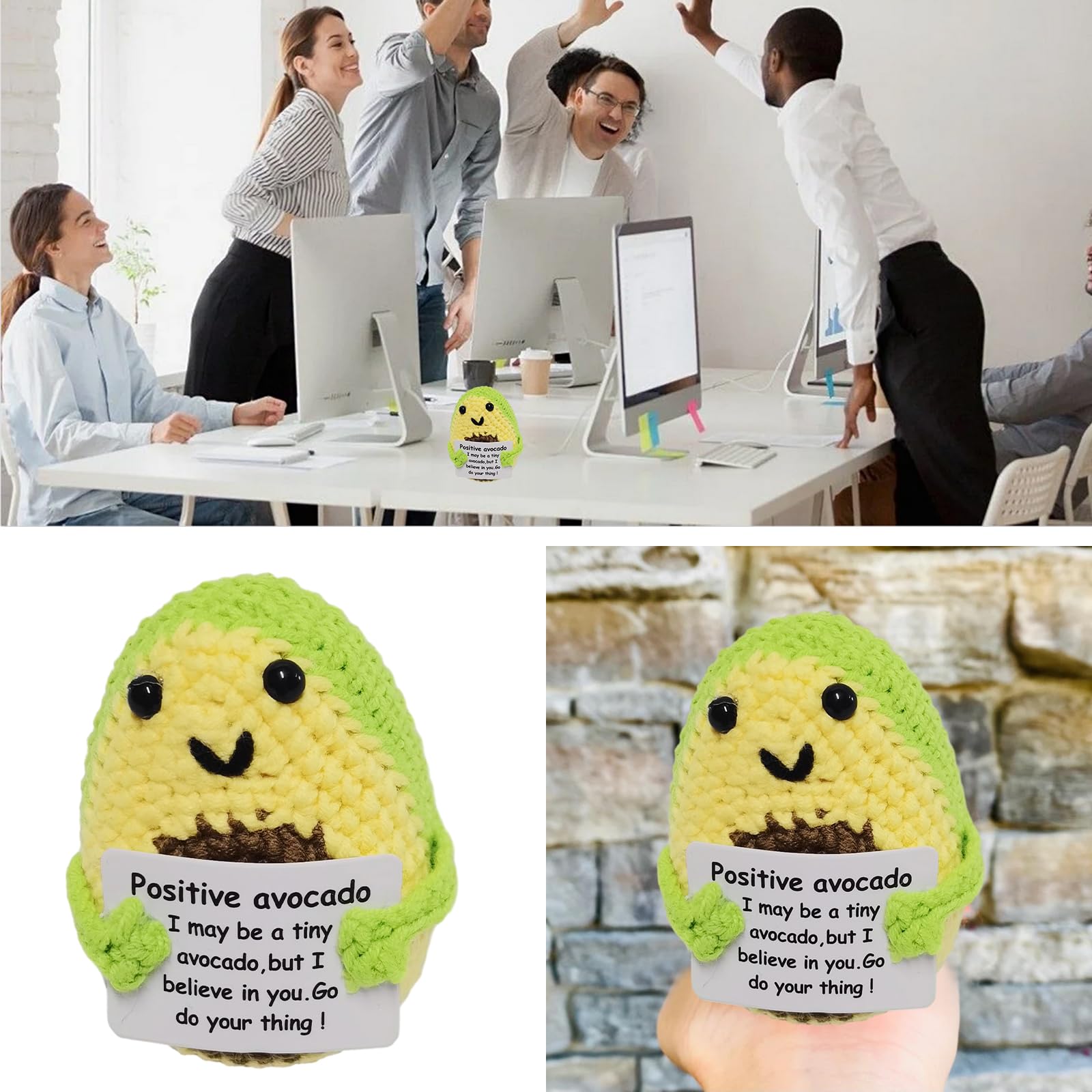 Jouet Tricoté Encouragement Poupée Avocat Positive Au Crochet - 7cm, Avec Carte D'Encouragement, Décoration Mignonne Cadeau Créatif Festival