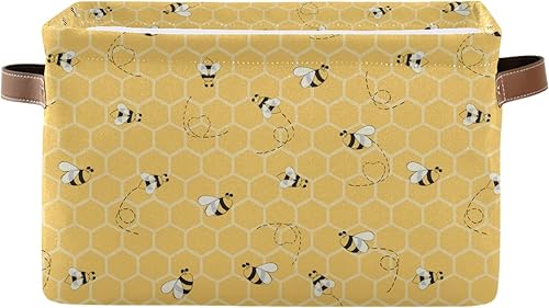 Linda cesta de almacenamiento cuadrada de abeja de animales, cesta organizadora comprimible de tela con asa para dormitorio, guardería, oficina, 1