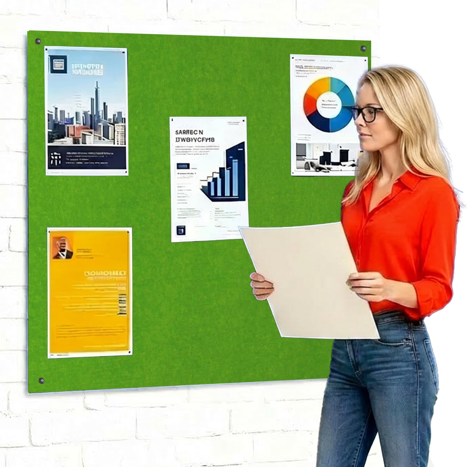 Frameless Fire-Retardant Apple Green Noticeboard, 120 x 120 cm, Message Pinboard, Recycled, Wall-Mounted - 12 Colours to Choose from - Ideal for Office, School, Public Displays