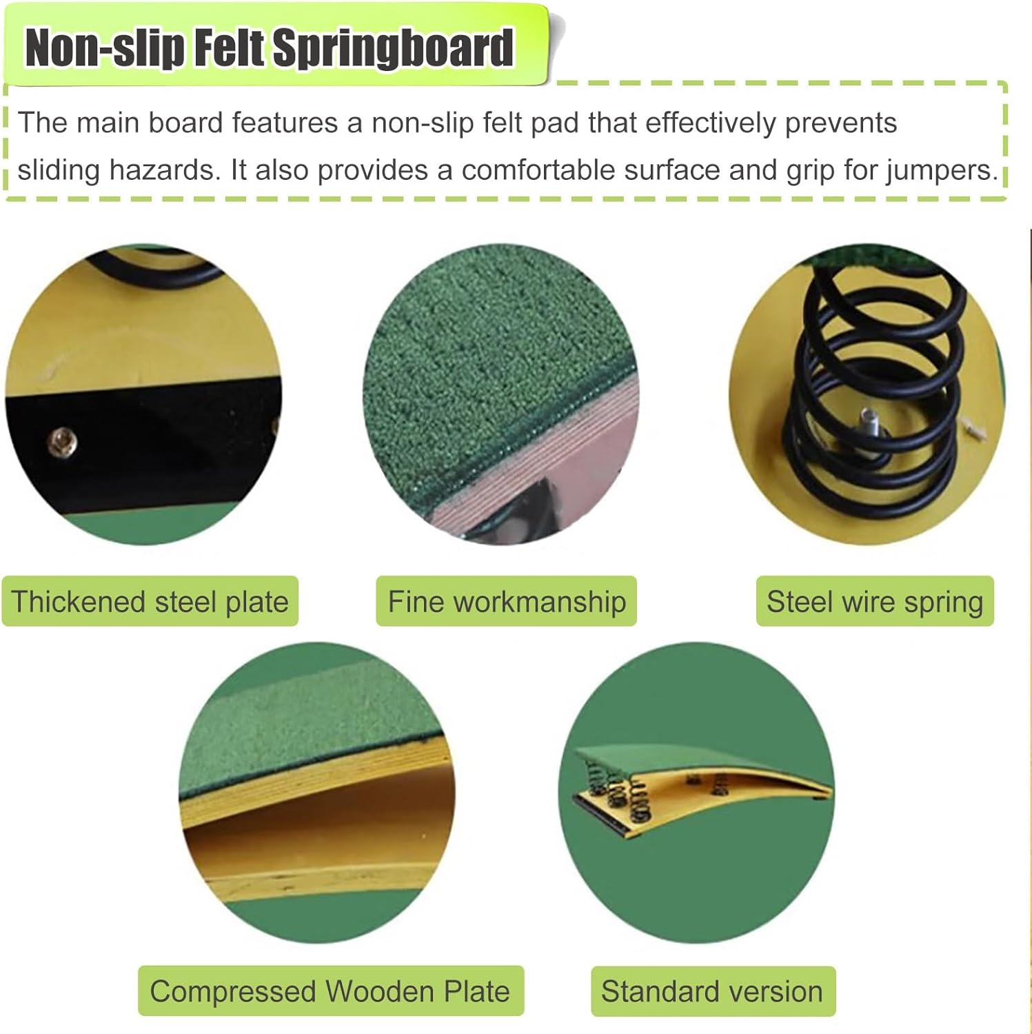 Gymnastics Center Professional Springboard, Indoor Outdoor Athletic Training/Gymnastics Training Vault Sport Equipment, Hardwood Curved Springboard (Green 2 Springs50x80x20cm)