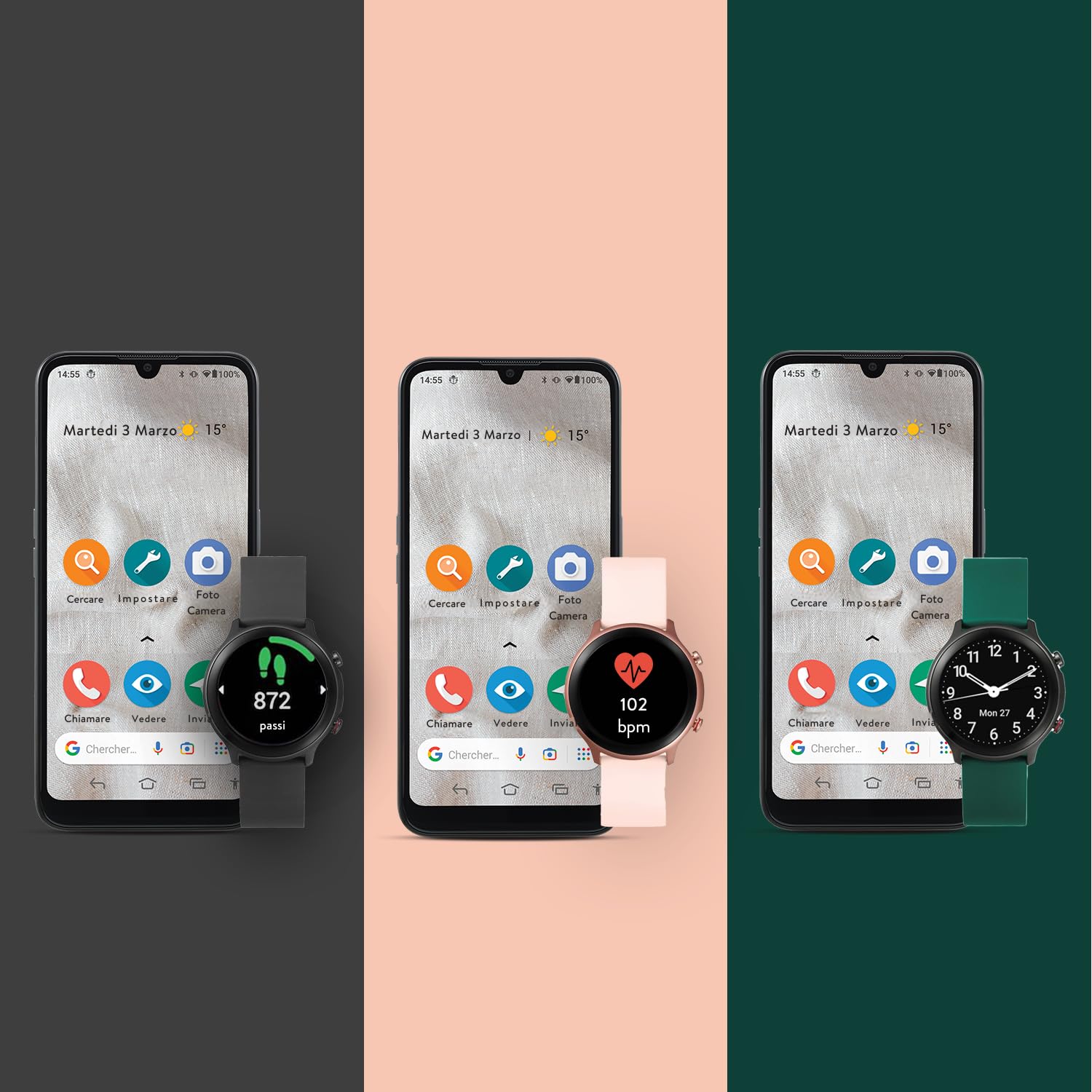 Doro 8100 + Smartwatch - 4G Smartphone Anziani - Cellulare Facile Anziani - Resistente all'Acqua - Fotocamera 13MP - Display 6.1" - Tasto Assistenza - Orologio Fitness - Uomo - Donna (Nero+Nero)
