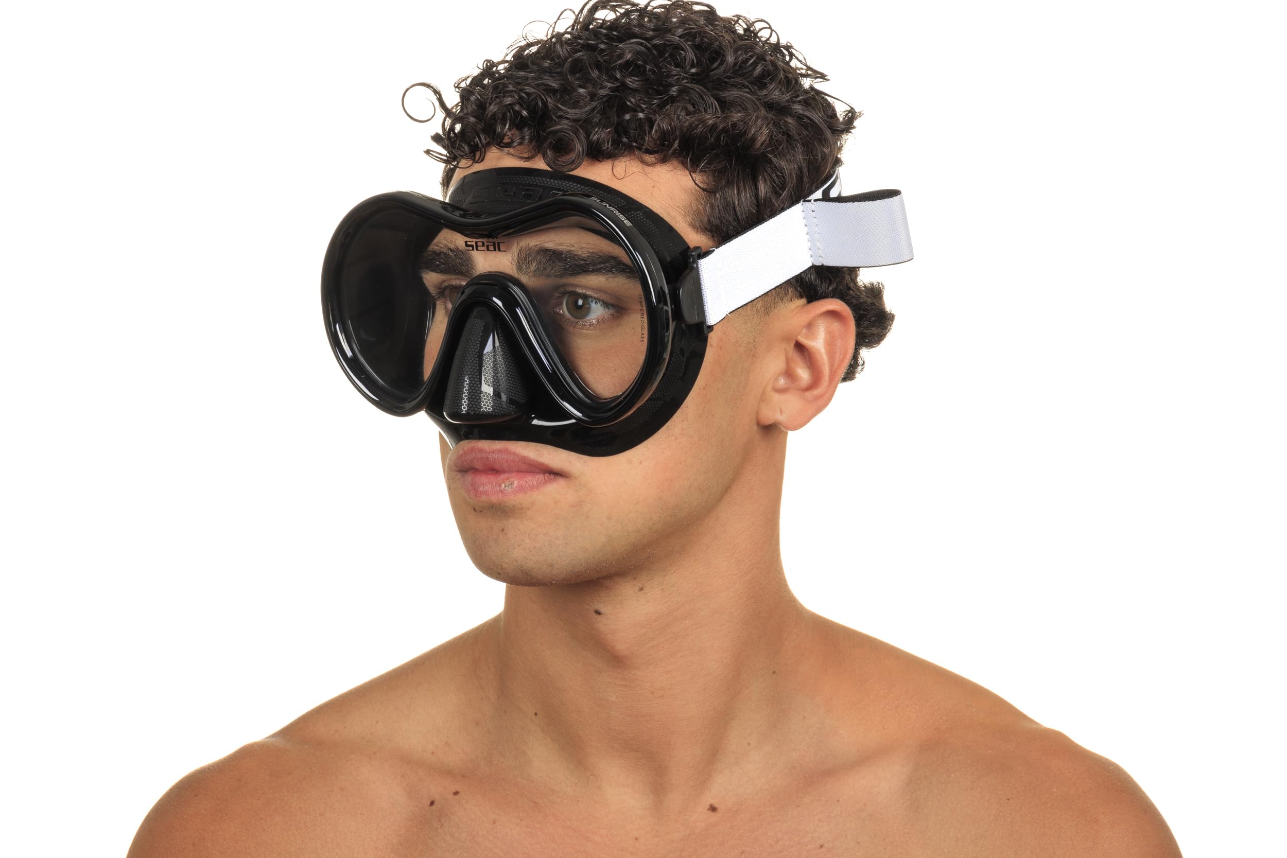 SEAC Sunrise, Maschera Monolente in Vetro Temperato per Immersione e Snorkeling con Fibbia 3D, con Testiera in Tessuto o Silicone