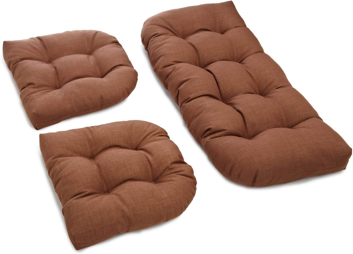 Blazing Needles Indoor/Outdoor Rounded Back Settee Cushion Set, Mocha 3 Count