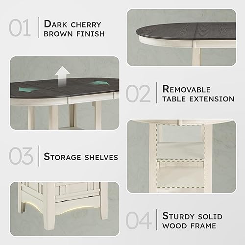 Miniatura 2 de Lexicon Dante Mesa ovalada de alto mostrador para 4, mesa de comedor de madera expandible con hoja extensible, base de almacenamiento incorporada,