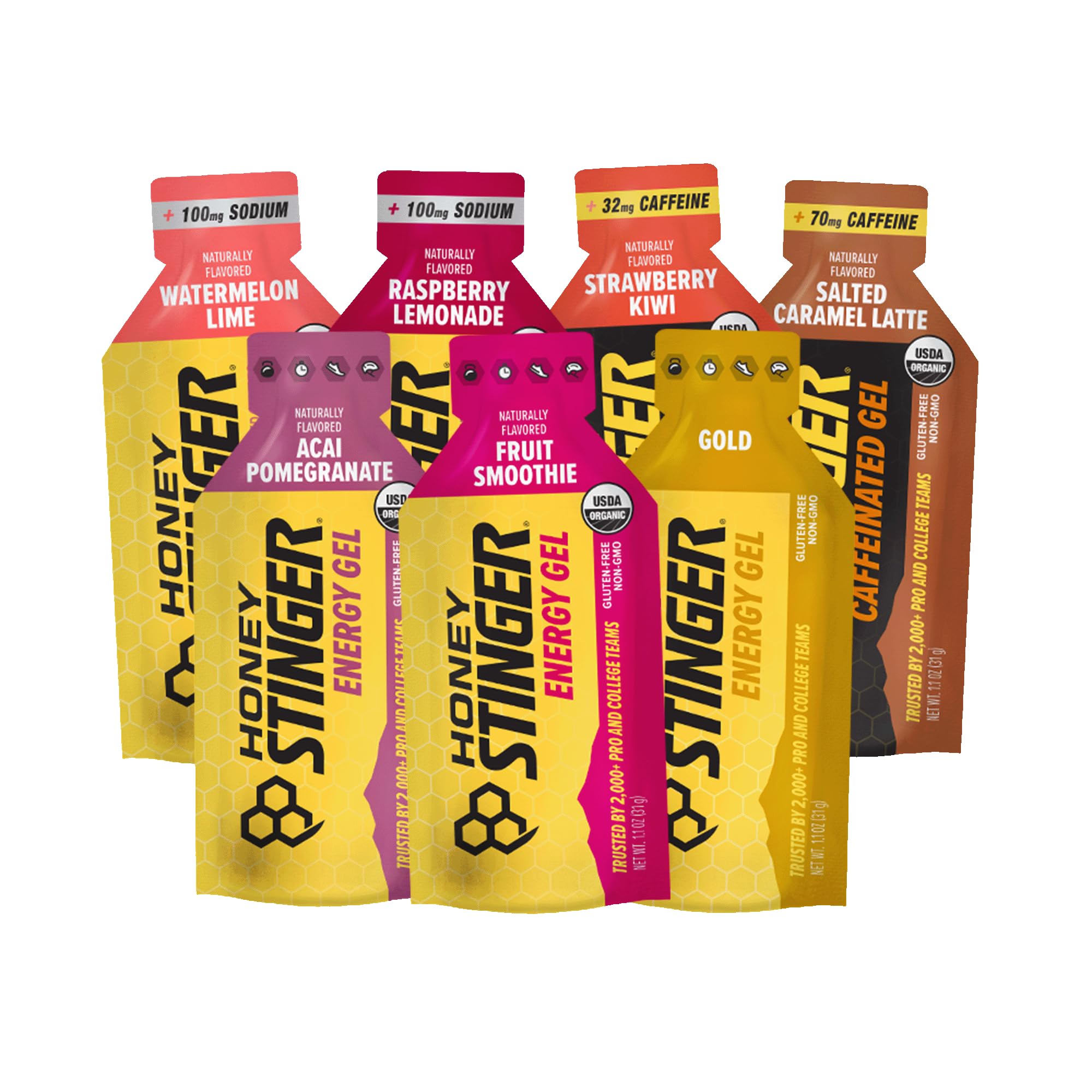 Honey Stinger Energy Gel Sampler Pack, Gluten Free, for Exercise, Running and Performance, Sports Nutrition for Home &amp; Gym, Pre and Mid Workout, Pack of 7