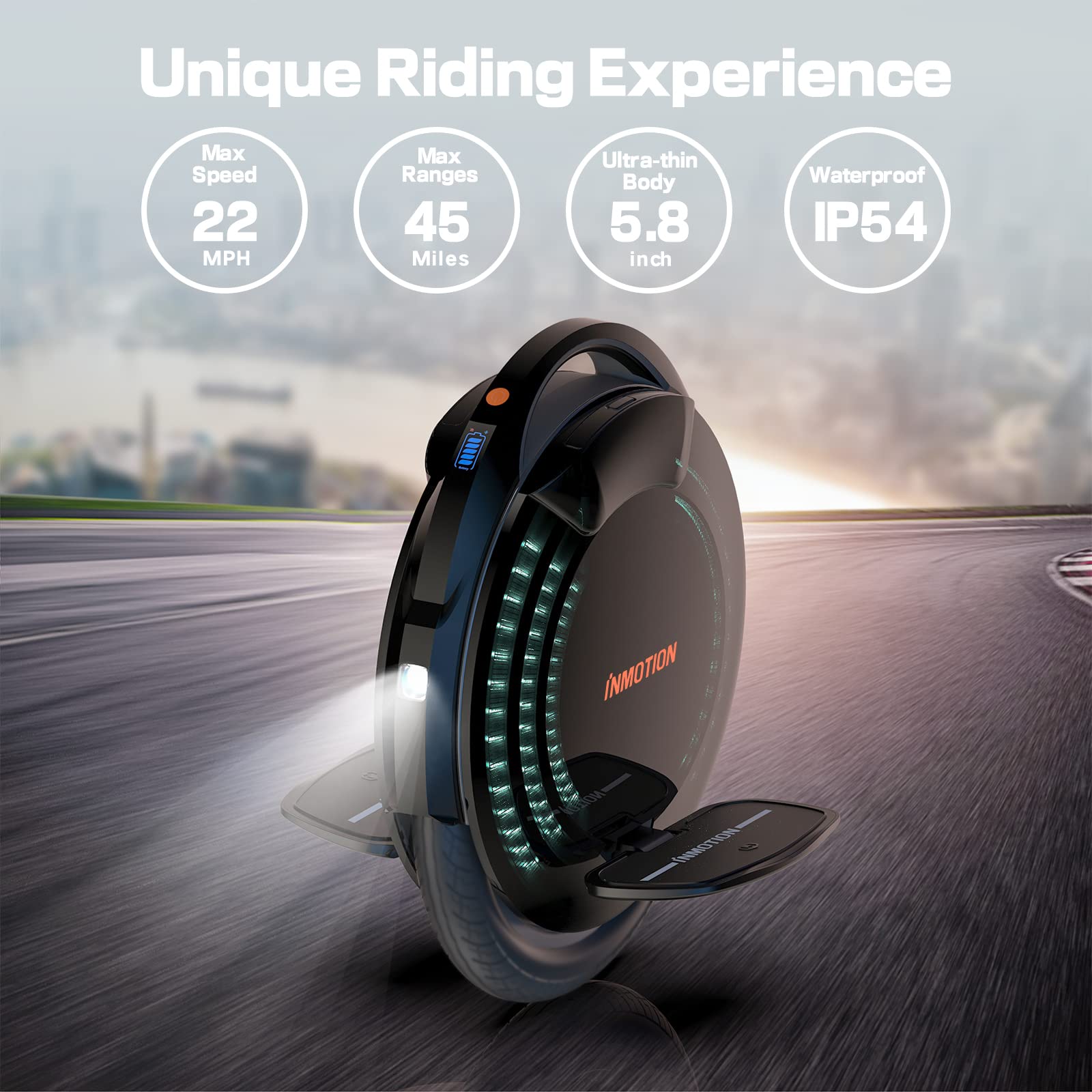 Electric Unicycle, INMOTION V8S One Wheel Self Balancing Electric Unicycle 16 Inch Smart