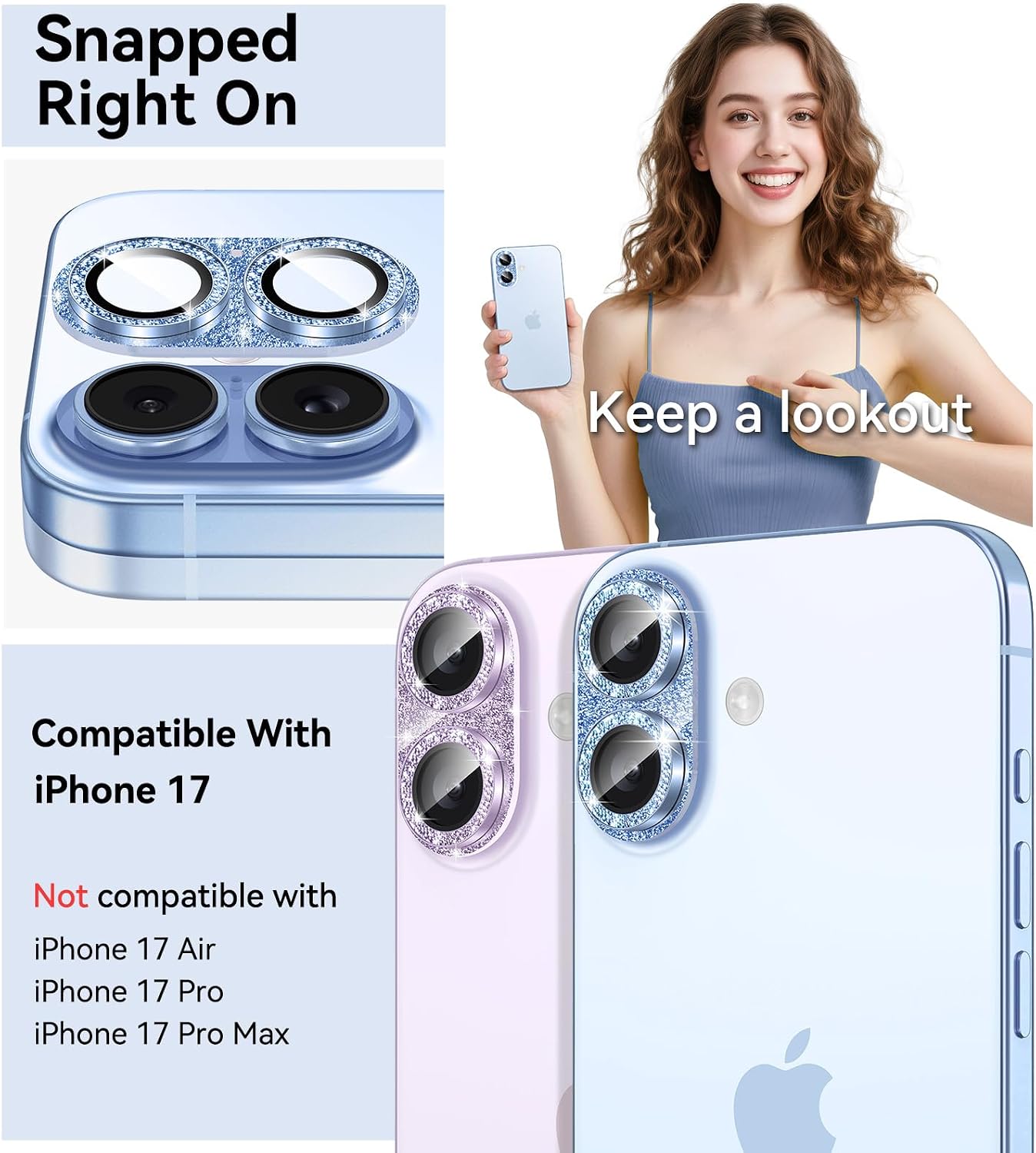 Matekxy for iPhone 17 Camera Lens Protector Glitter Fully Coverage image 2