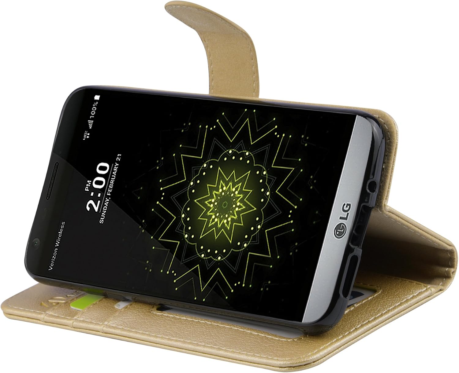 LG G5 Case by Abacus24-7, Gold Flip Leather Wallet Case and Stand for LG G5 Phone