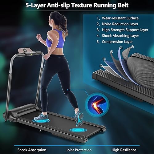 Miniatura 2 de Goplus Cinta de correr plegable de 3.0 HP, caminadora plegable Superfit con pantalla táctil LED, soporte para teléfono, conexión de dientes azules