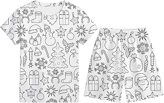 Pantalone Infantil para Colorear con Diseño Navideño Conjunto de Camiseta Manga Corta y Pantalón Ropa de Dormir para Niños y Niñas Disfraz Familiar Festivo