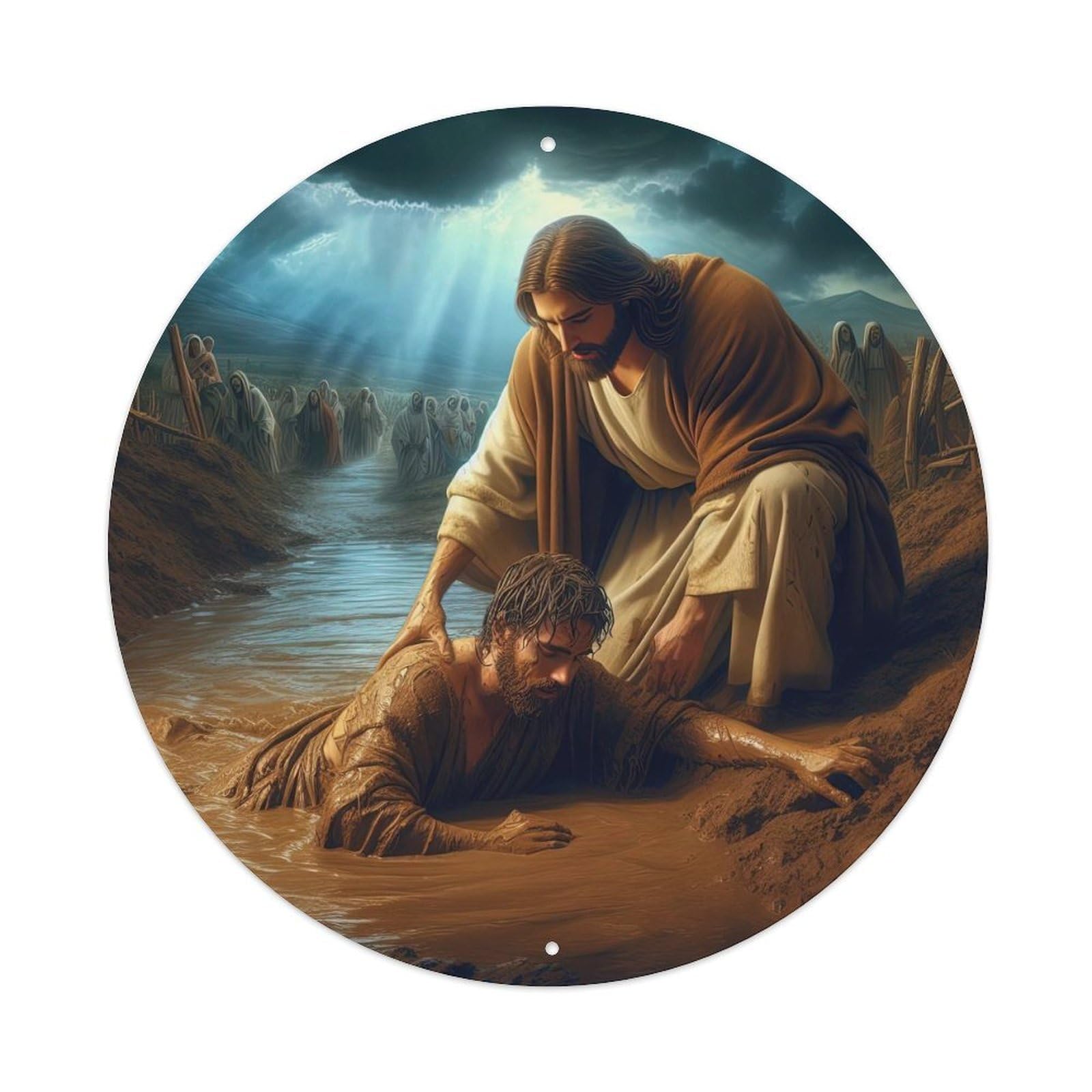 Jesus The Saviour Religious Poster Vintage Metal Tin Sign Plaque Wall Decor for Cafe, Club, Garden Round Metal Poster 8x8Inch