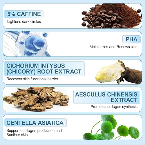 Miniatura 4 de Dongyu Suero de ojos con 5% de cafeína y crema para debajo de los ojos para ojeras e hinchazón, crema de ojos con cafeína con bola de masaje de 360