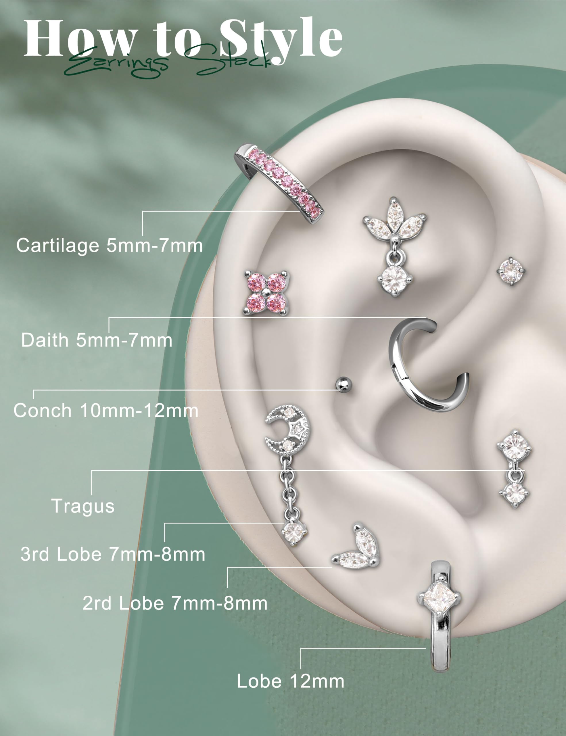 MILACOLATO Helix Piercing kolczyki ze stali chirurgicznej, kolczyki typu Flatback, hipoalergiczne małe kolczyki kreole, złote, wodoodporne, rook, tragus, conch, srebrny, złoty