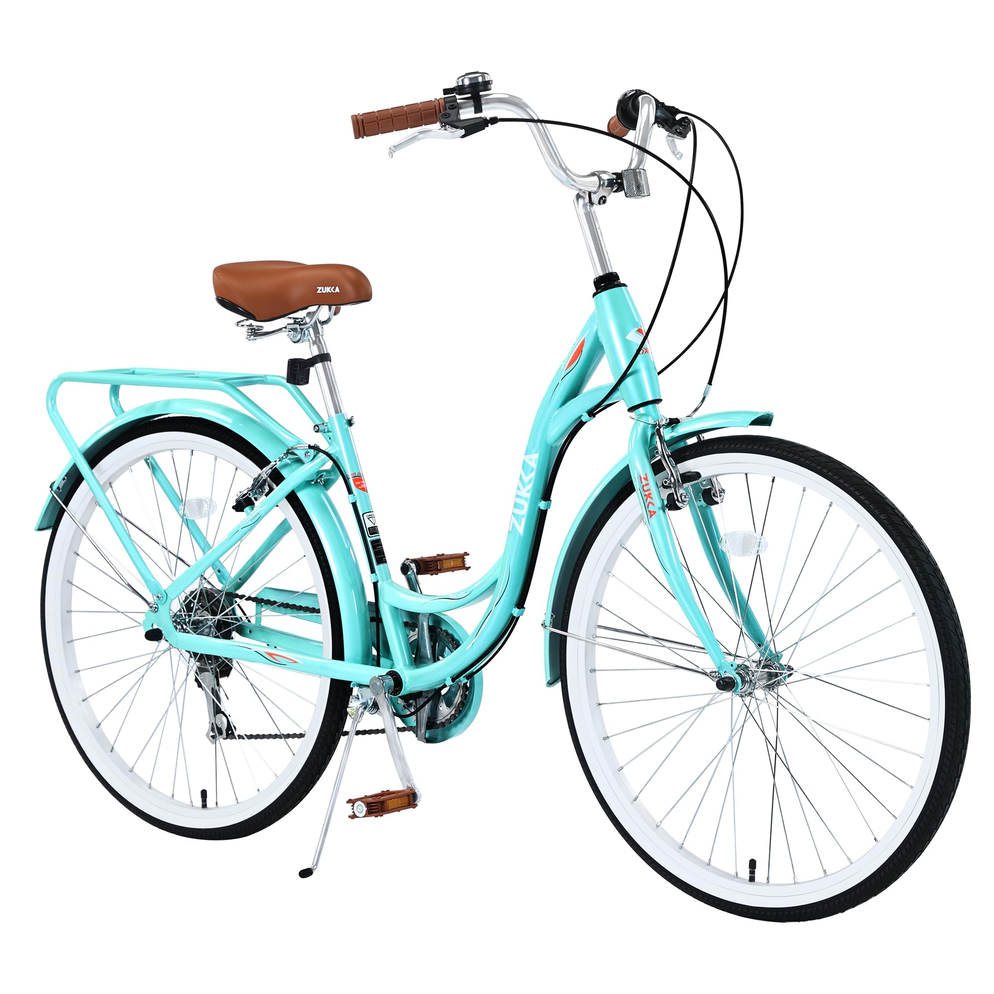 BALINGE 24 Inch Women's Bike Ladys Bike Beach Cruiser Bike for Women?City Hybrid Bike 7 Speeds Bicycle Commuter Bike for Women Men,High-Carbon Steel Frame?Caliper Brake,Cyan