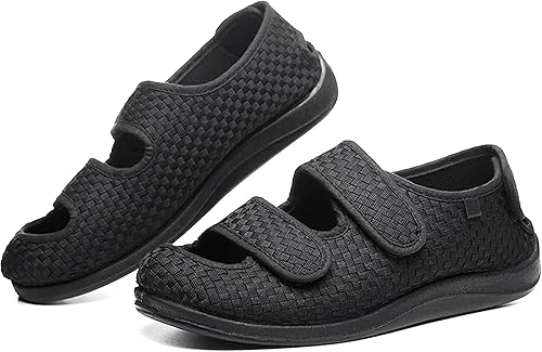 Pantuflas de recuperación diabética de ancho extra ancho para mujeres y hombres, zapatos antideslizantes de velcro ajustables para hombres ancianos,