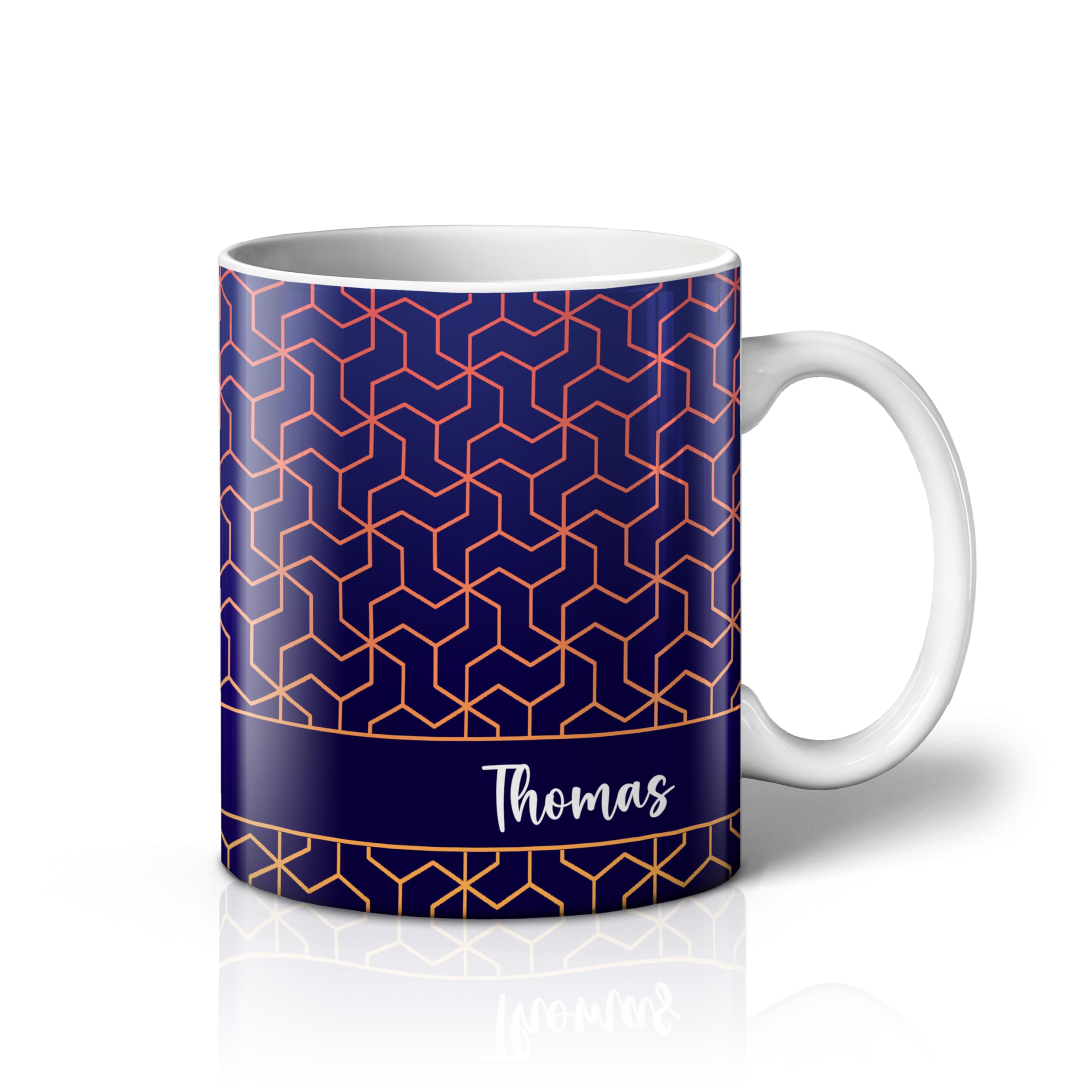 iCaseDesigner Personalised Colourful Pattern Mug with Any Name – Custom Coffee Mug – 11 Oz Tea Cup – Unique Customised Gift for Men, Women, Work, Birthdays and Anniversaries - 13. Navy Geo
