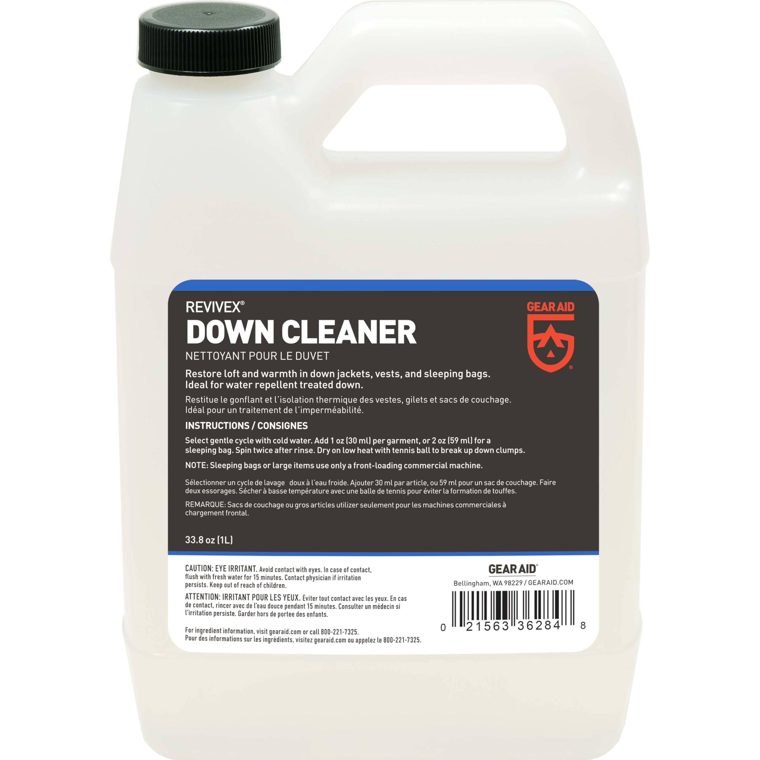 GEAR AID Revivex Down Cleaner for Washing and Restoring Loft in Puffer Jackets, Vests, Blankets, Feather-filled Pillows, Comforters and Sleeping Bags, 1 Liter (33.8 fl oz)-image-10