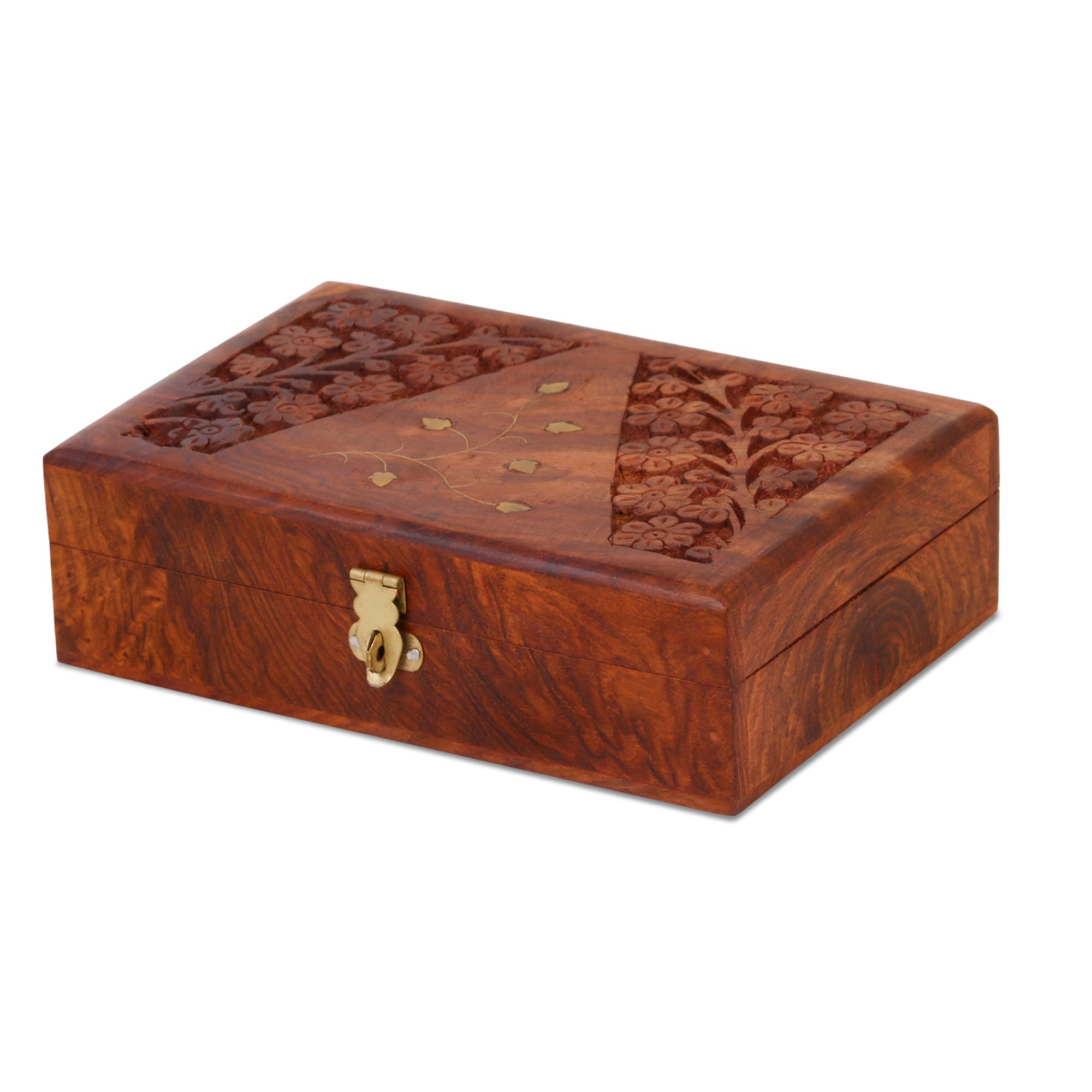 DigiRake Wooden Jewellery Box for Women - Sheesham Wood Storage Box with Engraved Pattern, Ideal Gift for Women & Girls (6 * 4 Inch)-image-36