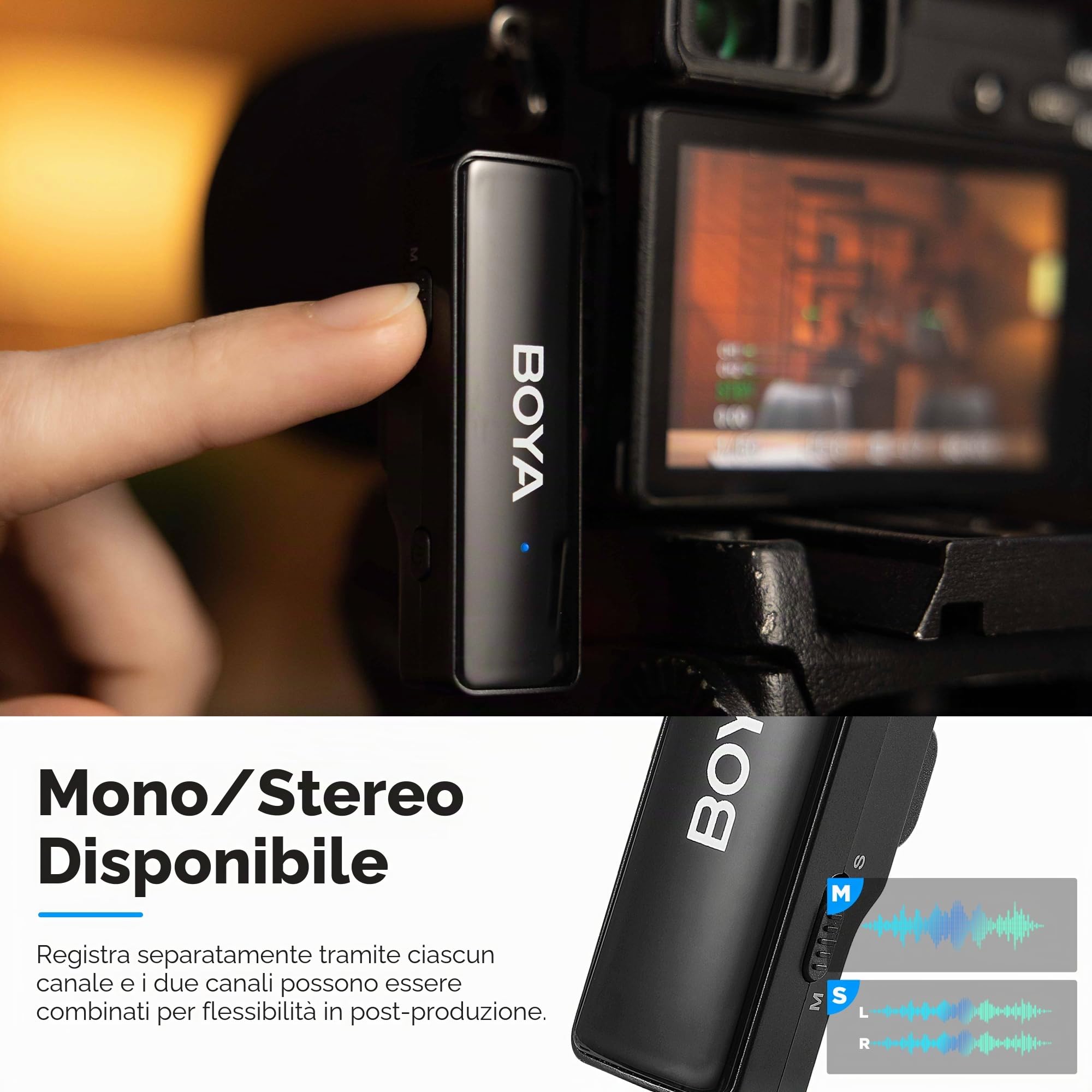 BOYA BOYALINK - Microfono lavalier V2.0 senza fili, doppio microfono senza fili, 30 ore di autonomia, per iPhone USB C, fotocamera Android, riduzione del rumore, per registrazione video, audio, vlog