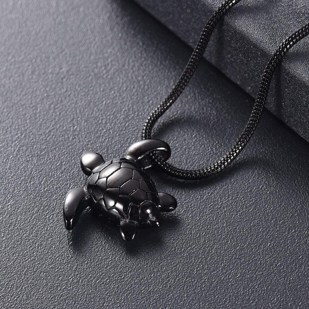 Imrsanl Sea Turtle Cremation Jewelry for Ashes Necklace Stainless Steel Keepsake Memorial Lockets Urn Pendant for Pet/Human (1-Black)