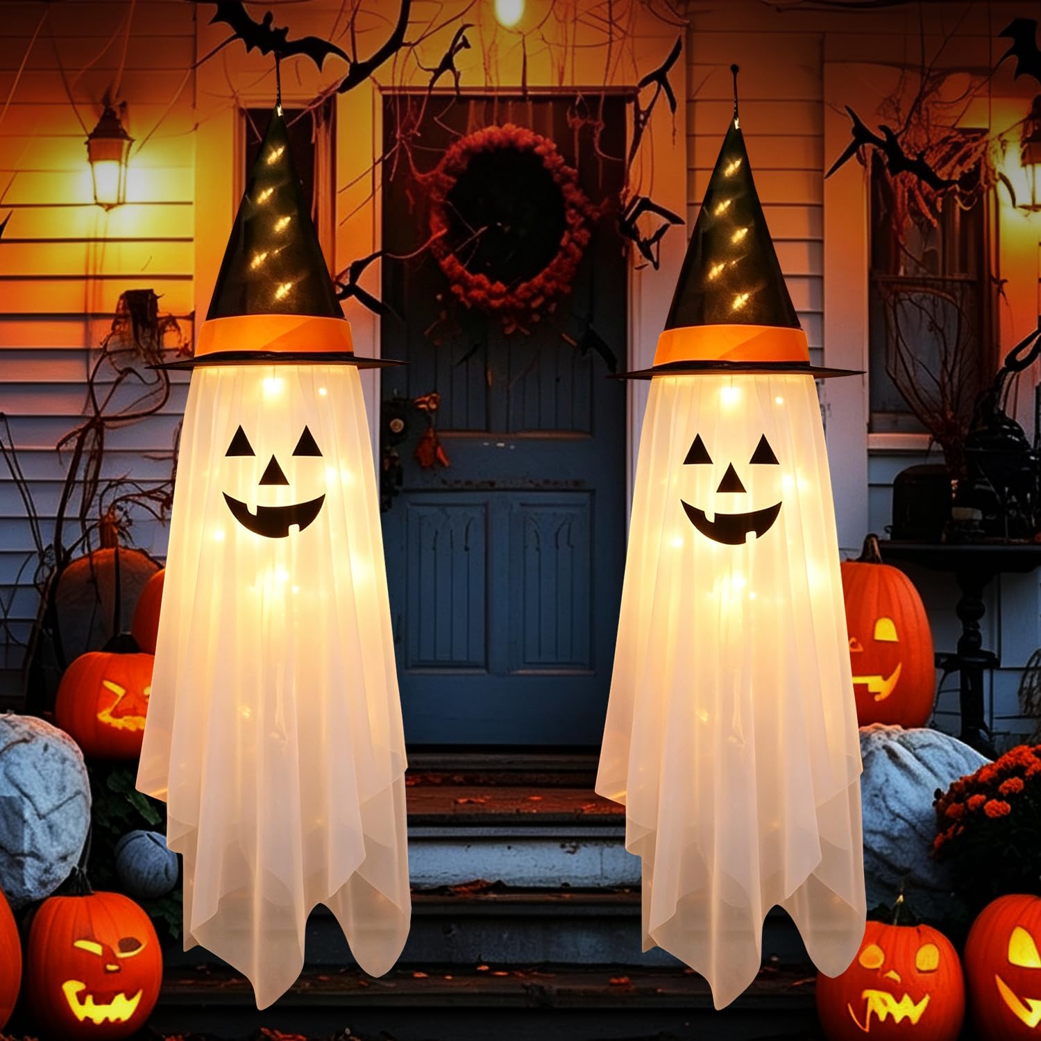 Halloween Hanging Light up Ghost Decor, 2 Pack 1.35M Ghosts Halloween Decor
