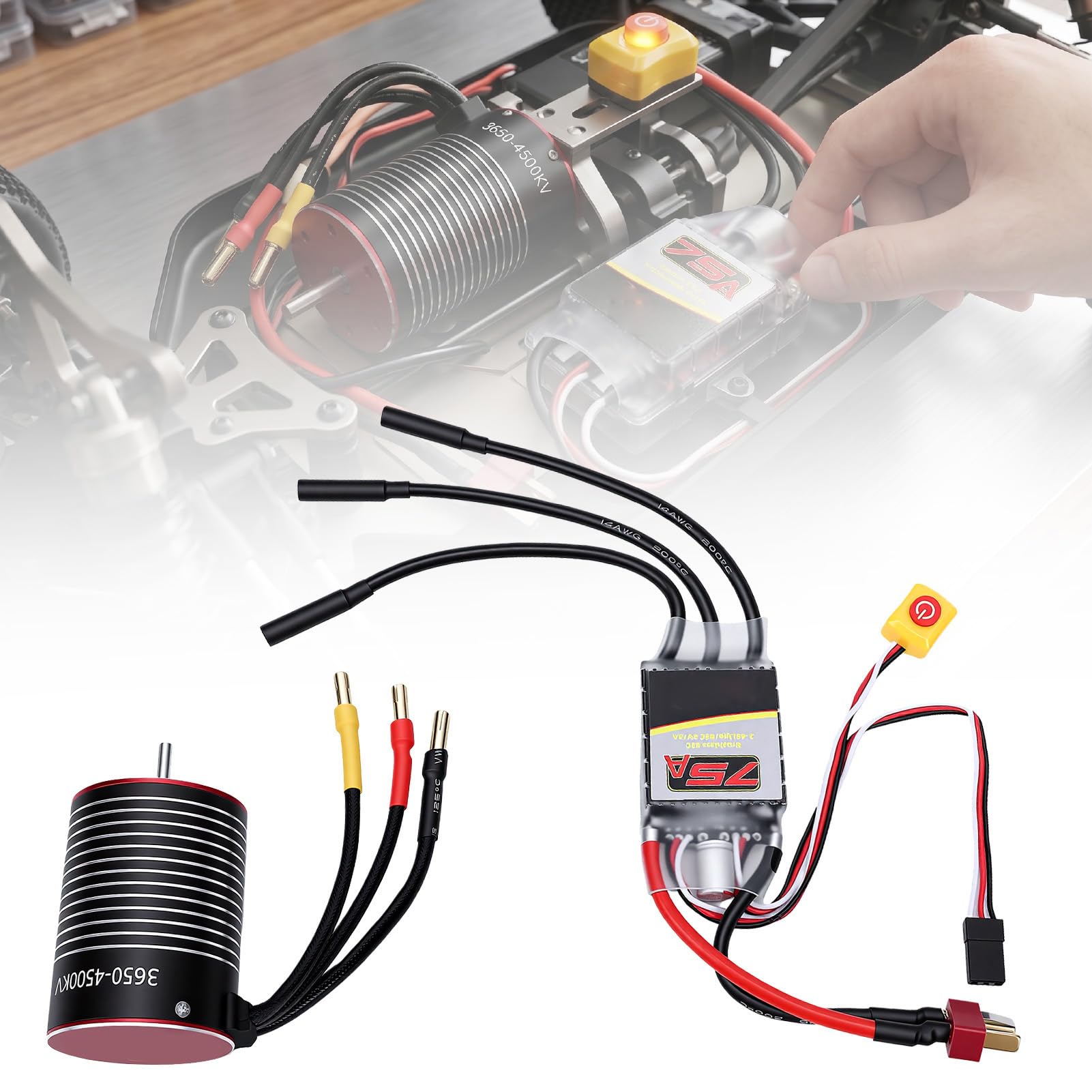 Silnik Bezszczotkowy 3650 4500KV z Regulatorem, Wodoszczelny 75A