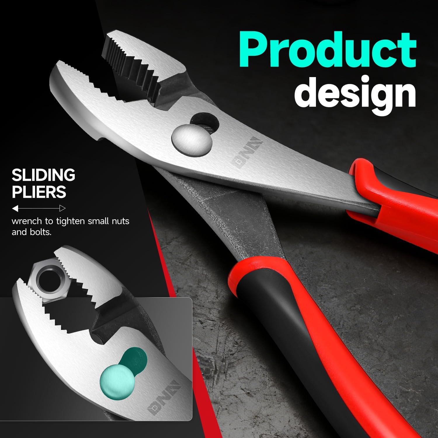DNA Motoring TOOLS-00069 8 inch Slip Joint Pliers - Durable Jaws Pliers w/Milled Teeth, Rubberized Non-Slip Handle