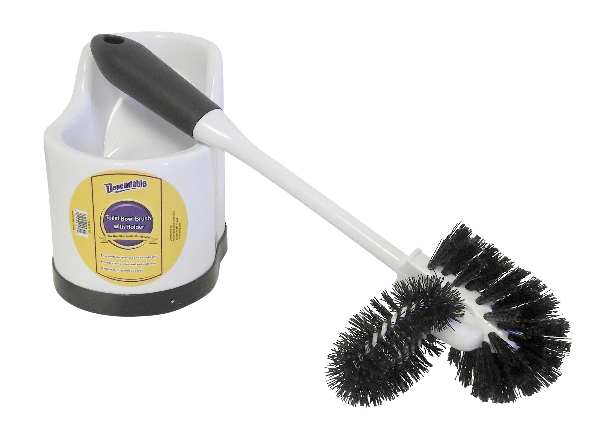 Dependable Industries inc. EssentialsToilet Bowl Brush Set with Rim Cleaner and Holder Set - Toilet Bowl Cleaning System with Scrubbing Wand, Under Rim Lip Brush and Storage Caddy for Bathroom