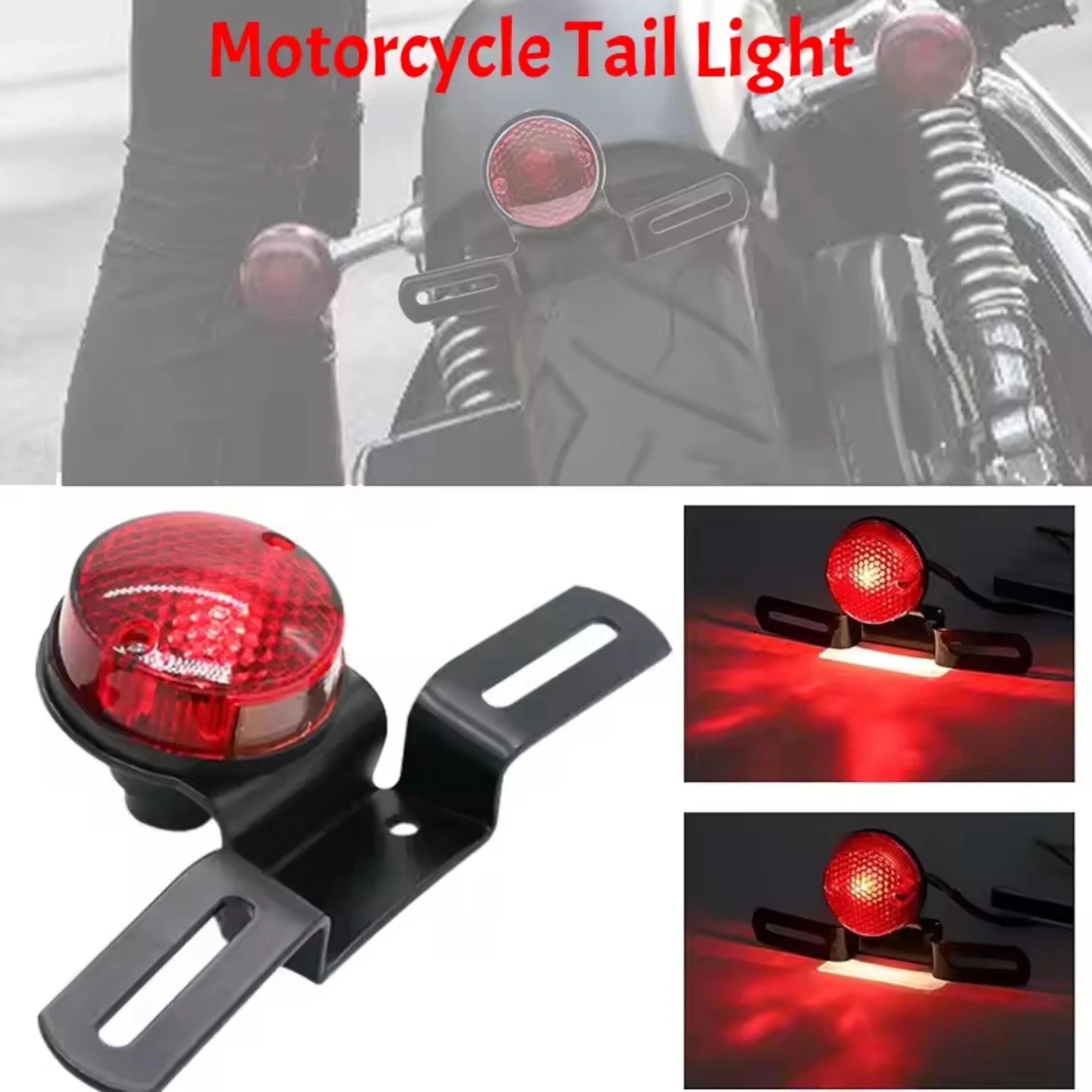 światło hamowania światło do motocykla Do Choppera Bobbera | Lampa światła stopu tylnego hamulca z mocowaniem tablicy rejestracyjnej(2pcs black red)